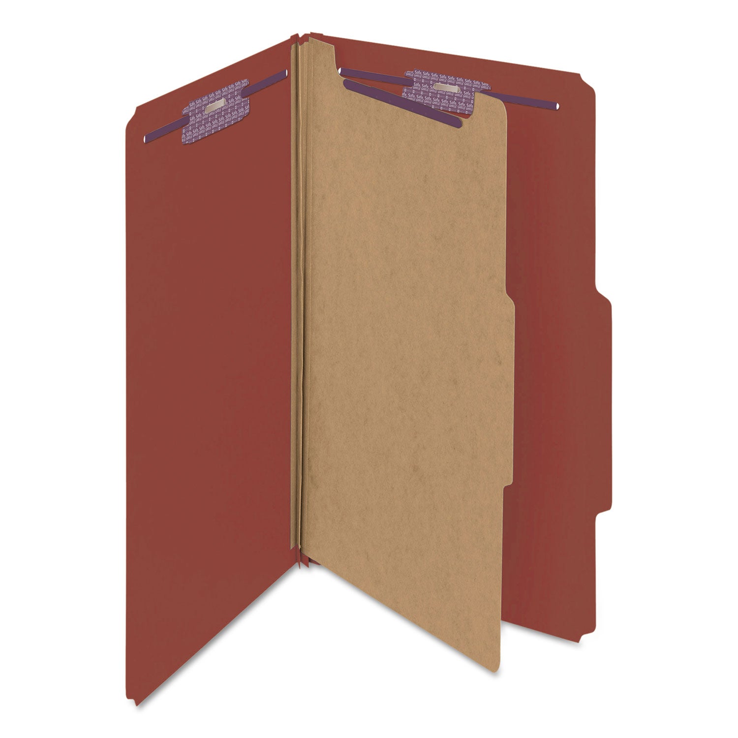 Smead SafeSHIELD 2/5 Tab Cut Legal Recycled Classification Folder, 8 1/2" x 14", 2" Expansion, 1 Divider, Red, Heavy Duty, Tear Resistant, 100% Recycled, 10/Box