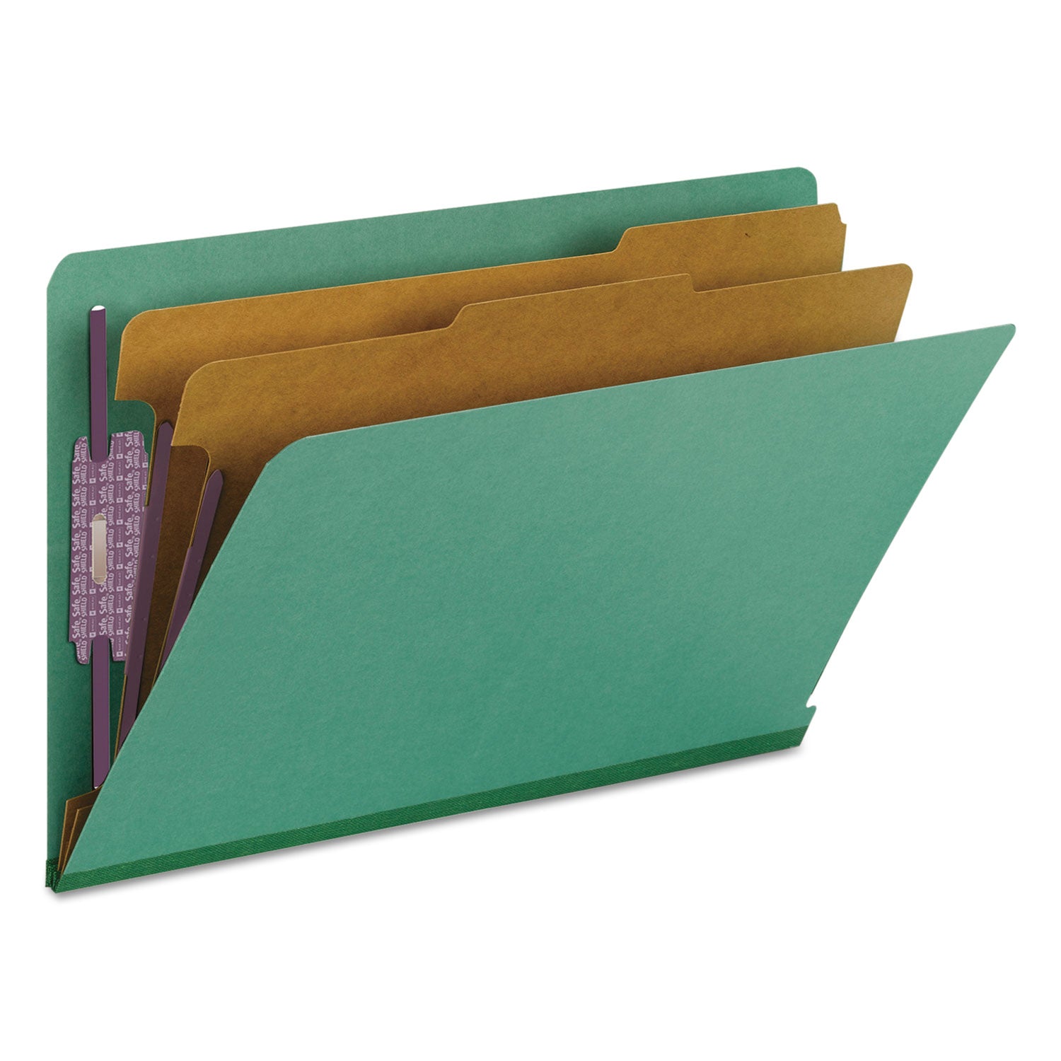 Smead Straight Tab Cut Legal Recycled Classification Folder - 8 1/2" x 14" - 2" Expansion - 2 x 2S Fastener(s) - 2" for Folder - End Tab Location - 2 Divider(s) - 25 pt. - Pressboard - Green - 100% Recycled - 10 / Box