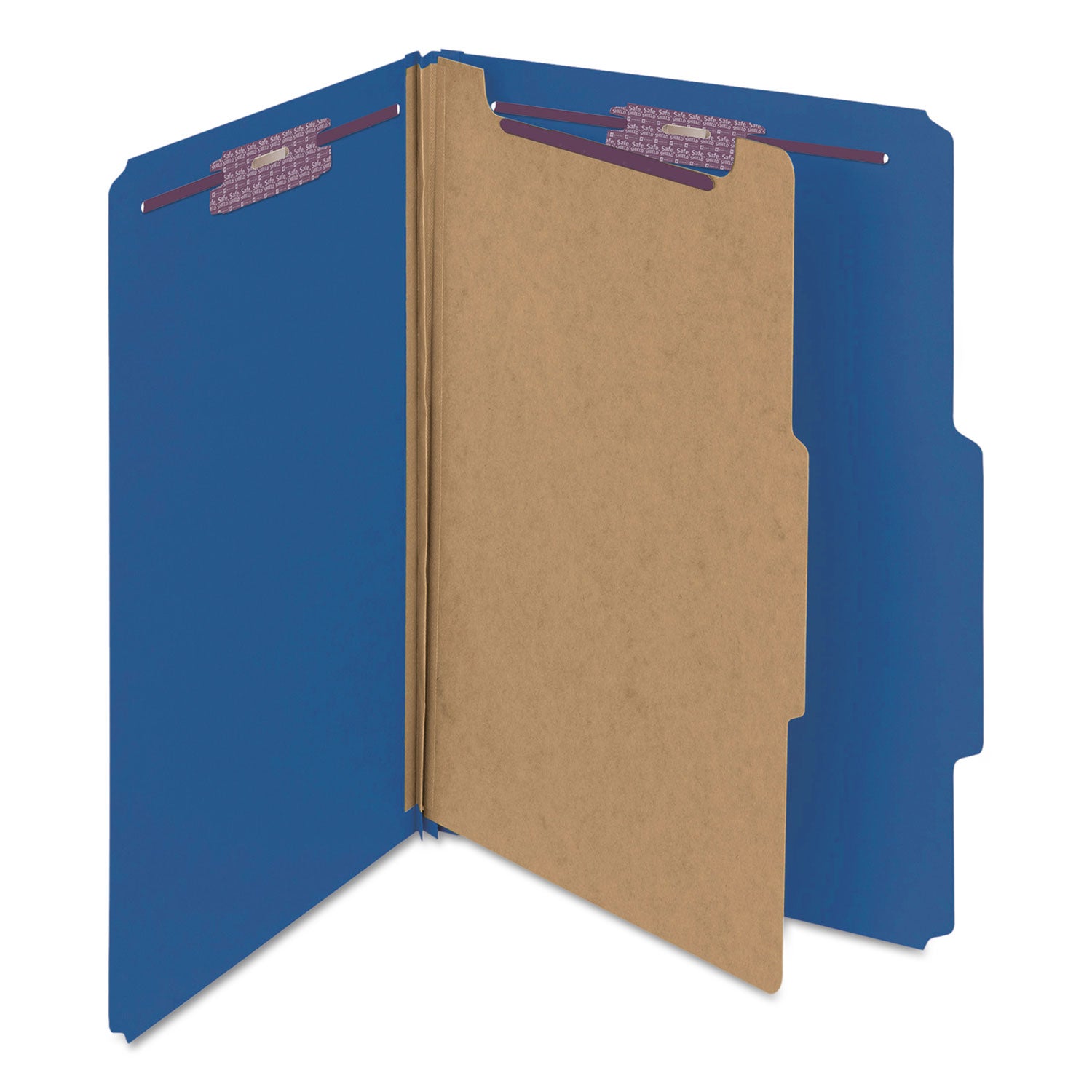 Smead SafeSHIELD 2/5 Tab Cut Legal Recycled Classification Folder, 8.5" x 14", 2" Expansion, 2 Fasteners, 1 Divider, 25 pt. Pressboard, Dark Blue, Heavy Duty, Tear Resistant, 100% Recycled, 10/Box