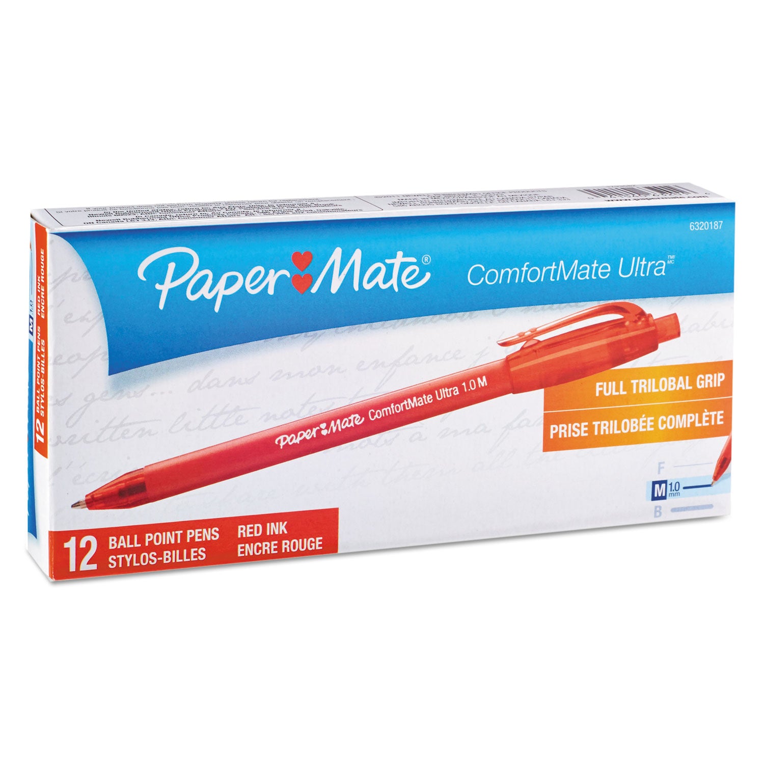 Paper Mate Comfort Mate Retractable Pens - Medium Pen Point - Retractable - Red Ink - Rubber Barrel - 1 Dozen