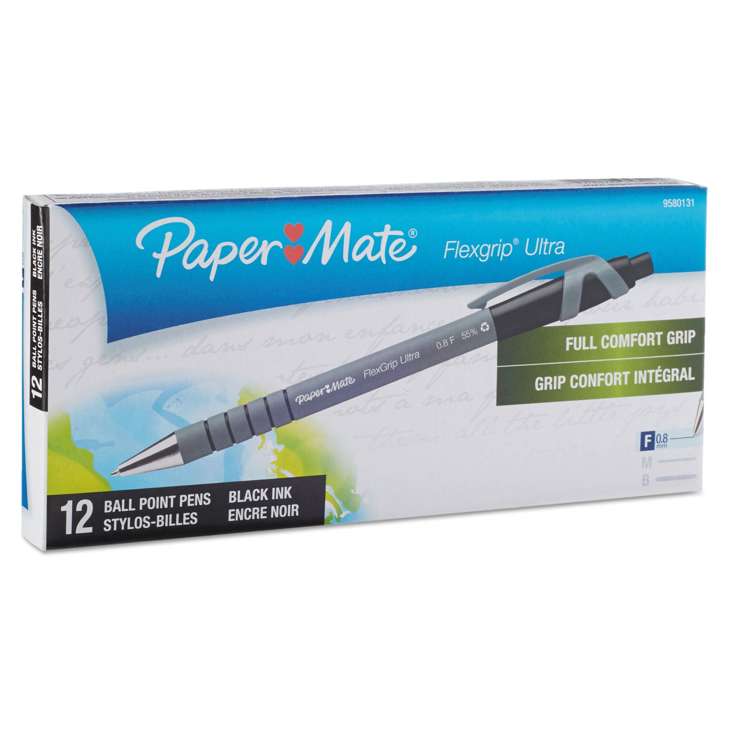 Paper Mate Flexgrip Ultra Retractable Pens - Fine Pen Point - Refillable - Retractable - Black Ink - Alcohol Based - Rubber Barrel - 1 Dozen