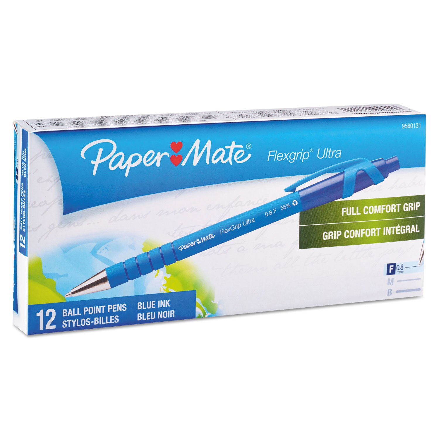 Paper Mate Flexgrip Ultra Retractable Pens - Fine Pen Point - Refillable - Retractable - Blue Ink - Alcohol Based - Rubber Barrel - 1 Dozen