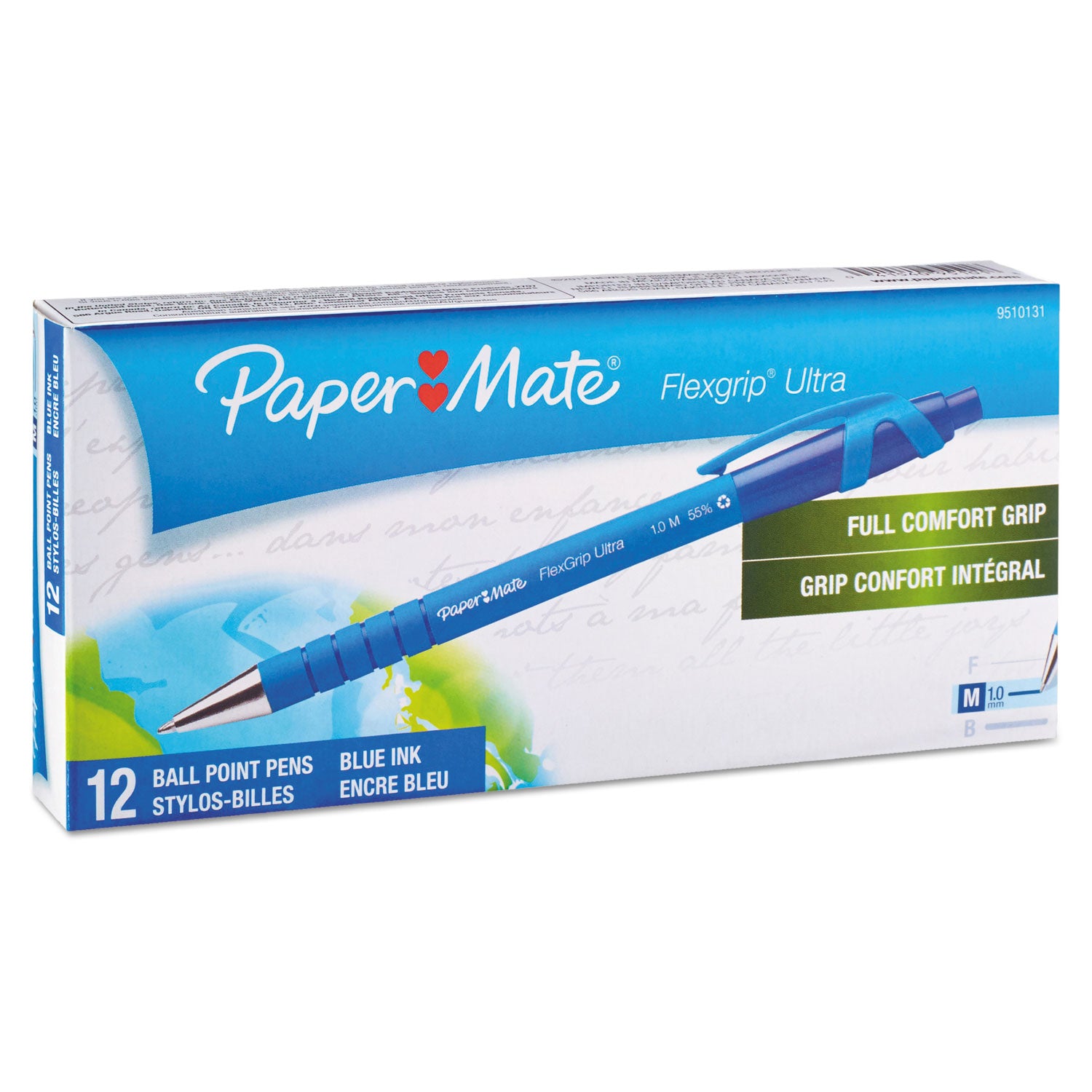 Paper Mate Flexgrip Ultra Retractable Pens - Medium Pen Point - Refillable - Retractable - Blue Ink - Rubber Barrel - 1 Dozen