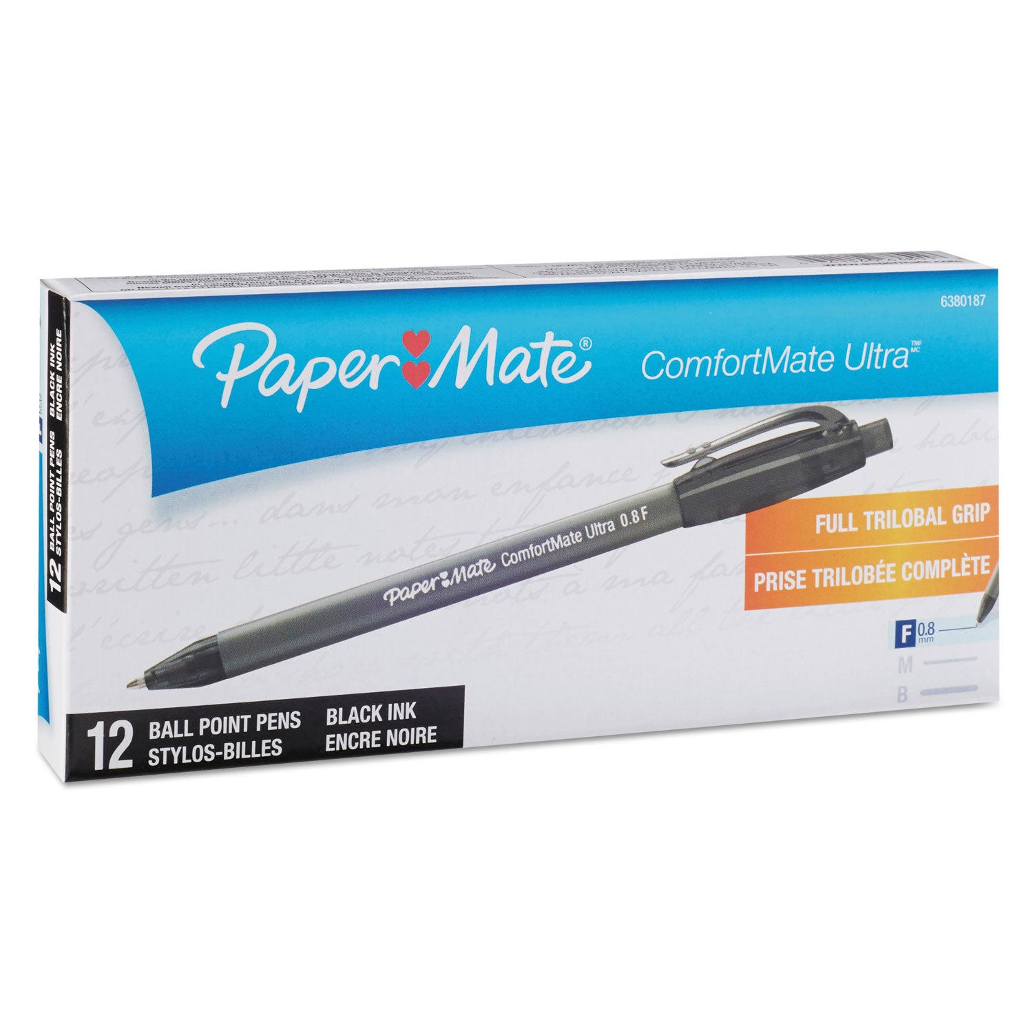 Paper Mate Comfort Mate Retractable Pens - Fine Pen Point - Retractable - Black Ink - Rubber Barrel - 1 Dozen