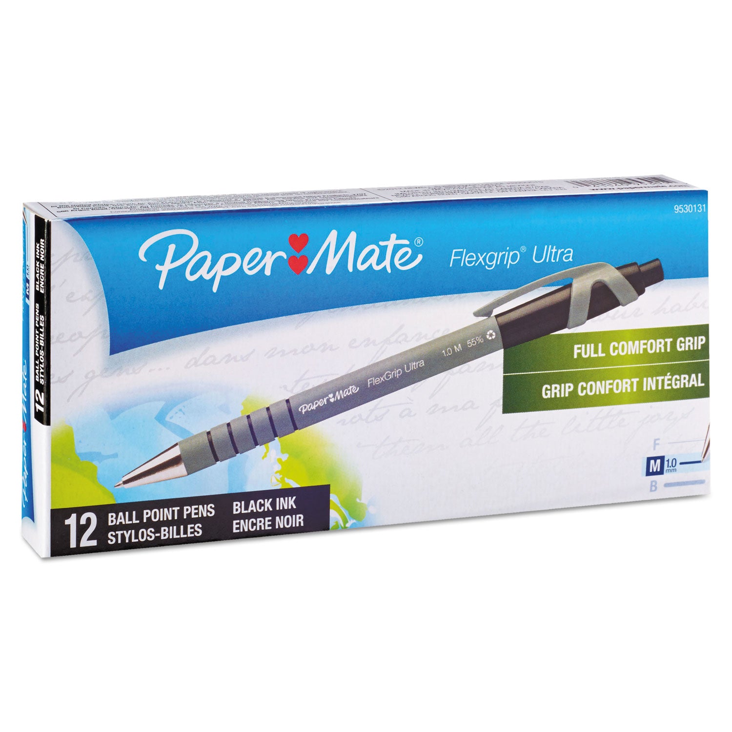 Paper Mate Flexgrip Ultra Retractable Pens - Medium Pen Point - Refillable - Retractable - Black Ink - Alcohol Based - Rubber Barrel - 1 Dozen