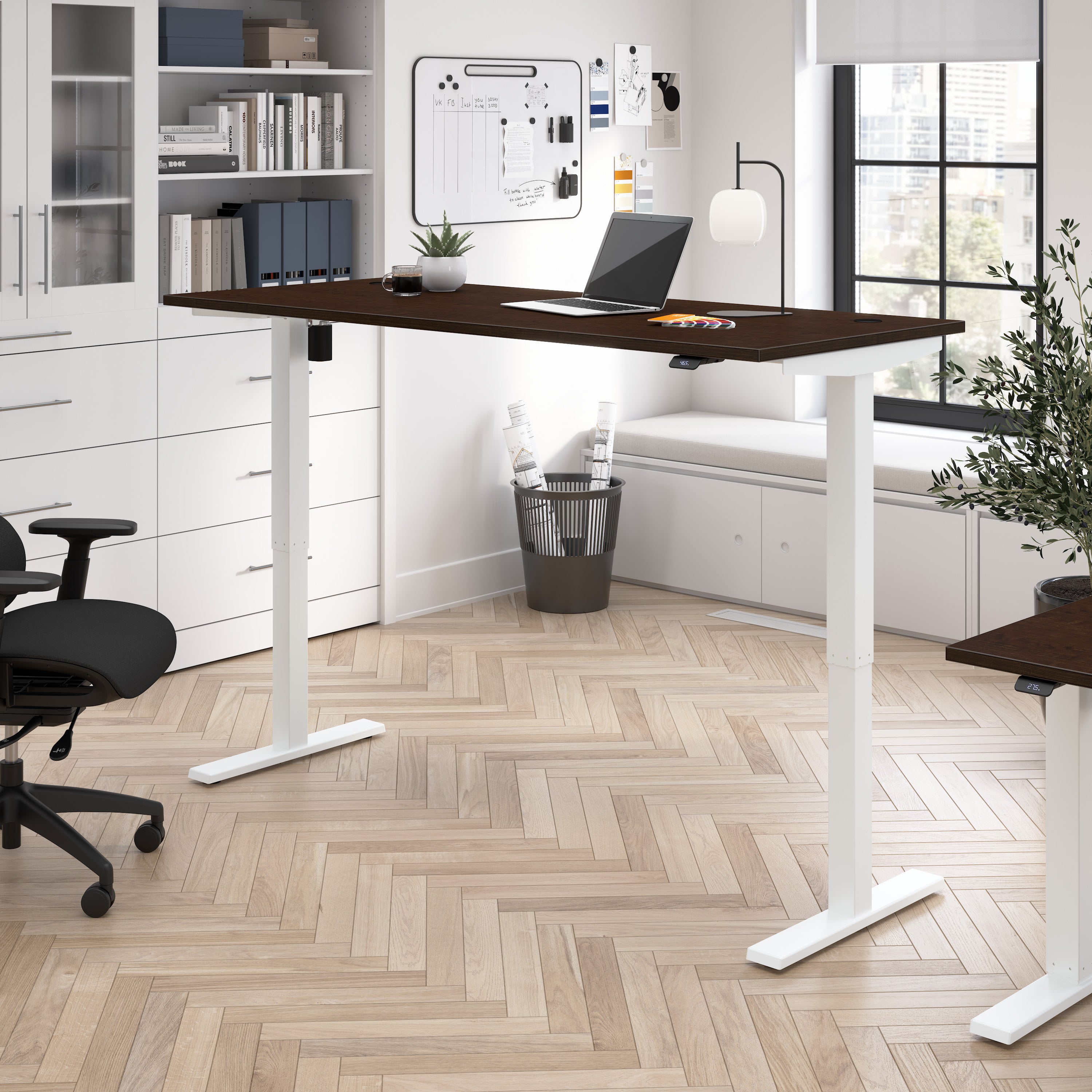 Bush Business Furniture Move 40 Series 72W x 30D Electric Height Adjustable Standing Desk in Mocha Cherry with White Base - 71.02" Width x 29.37" Depth x 28.17" Height