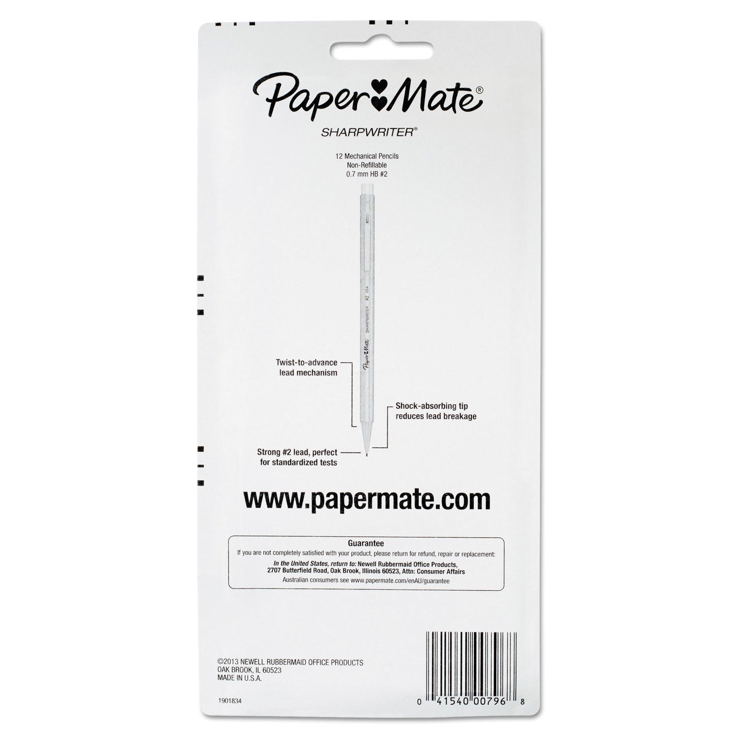Sharpwriter Mechanical Pencil, 0.7 mm, F (#2.5), Black Lead, Assorted Barrel Colors, Dozen