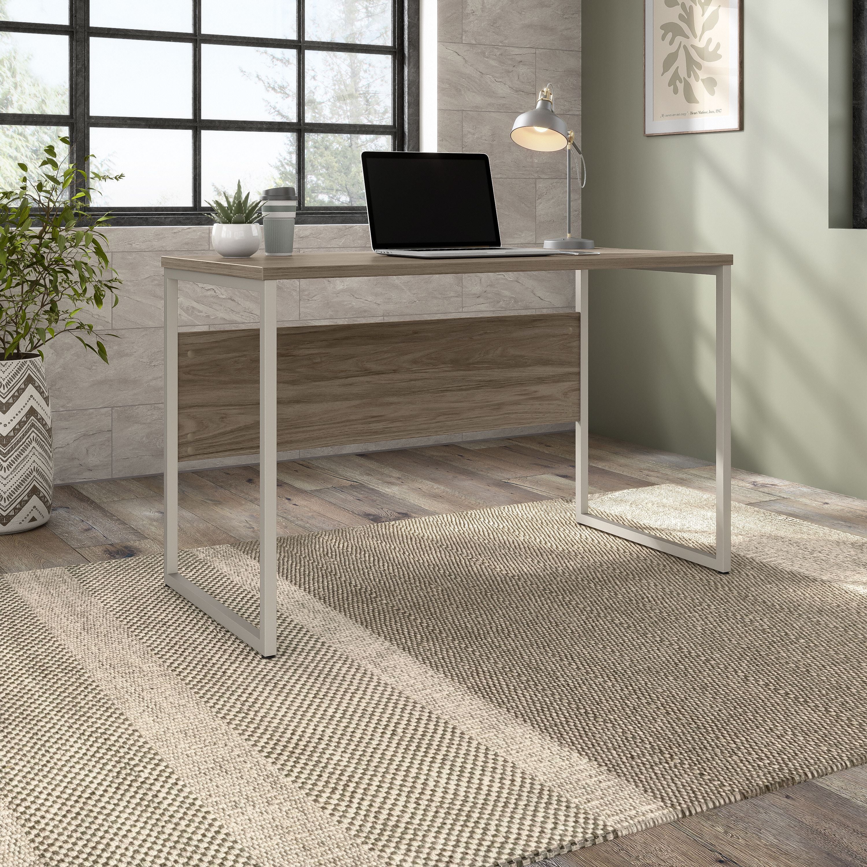 Bush Business Furniture Hybrid 48W x 24D Computer Table Desk with Metal Legs in Modern Hickory - 47.6" Width x 23.35" Depth x 29.91" Height