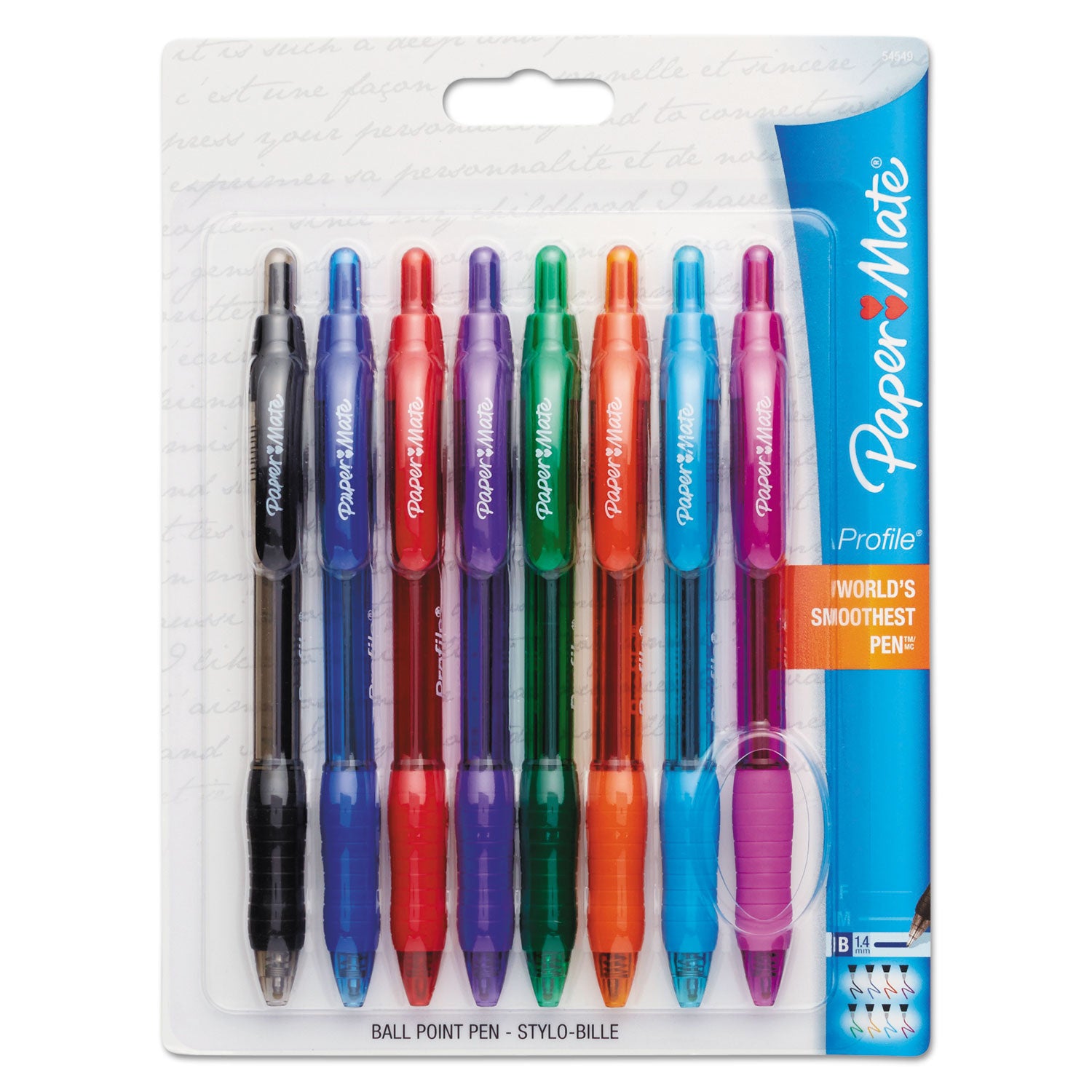 Paper Mate Profile Retractable Ballpoint Pen - 1 mm Pen Point - Retractable - Multi Ink - Assorted Barrel - 8 / Pack