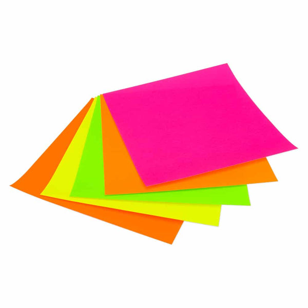 Squares - 6.75", 100 ct, 5 Asst'd Colors Fluorescent Origami single-sided