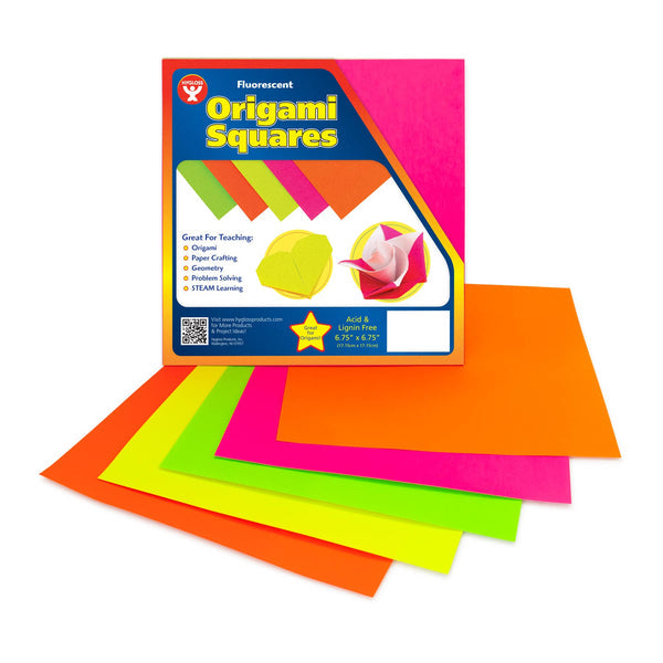 Squares - 6.75", 300 ct, 5 Asst'd Colors Fluorescent Origami single-sided