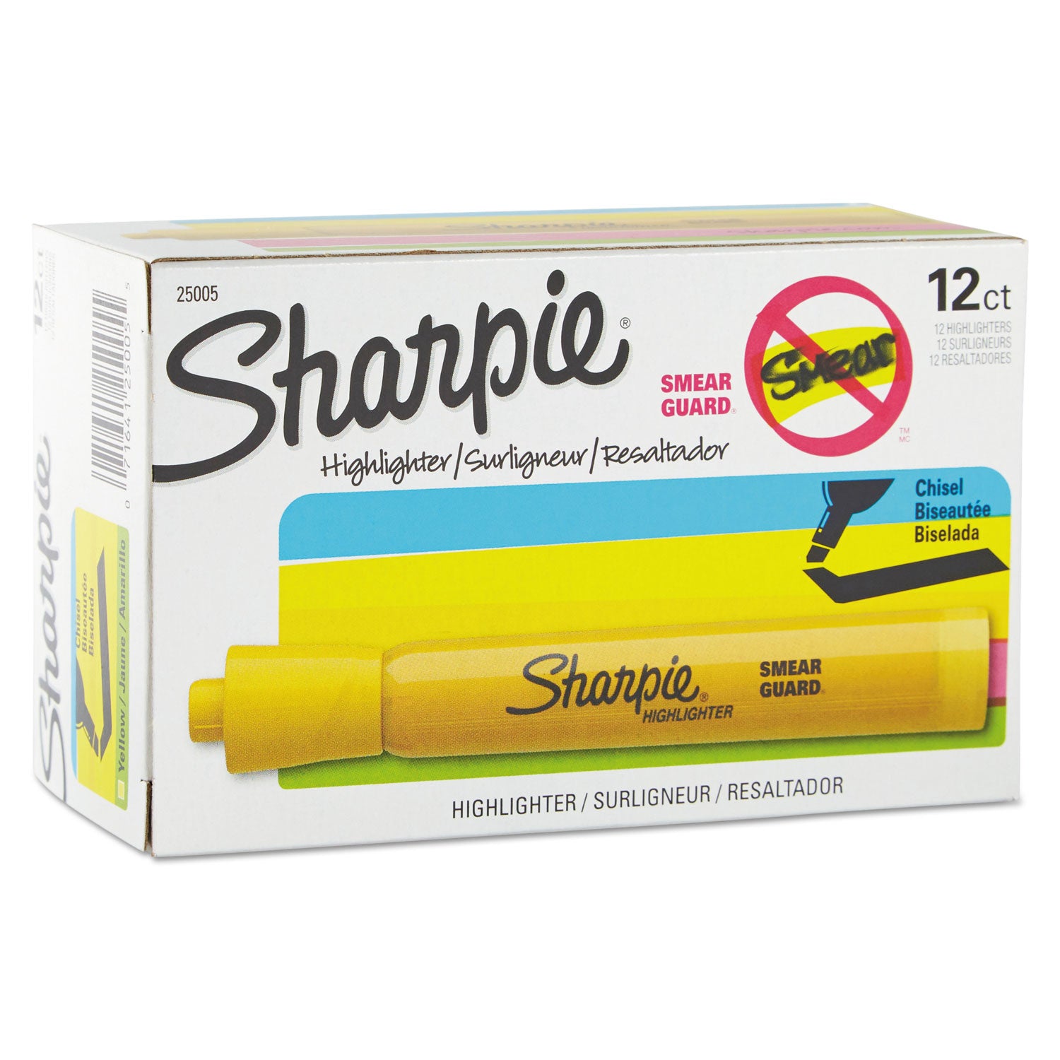 Sharpie SmearGuard Tank Style Highlighters - Broad Chisel Marker Point - Yellow Ink - Yellow Barrel - 1 Dozen
