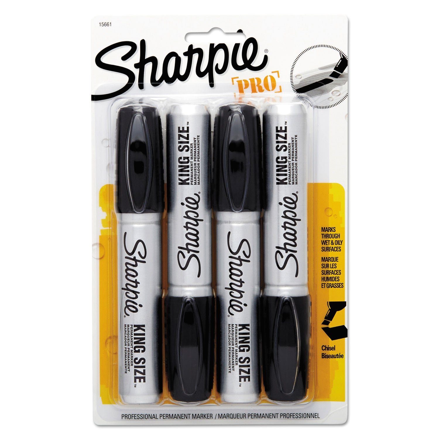Sharpie King-Size Permanent Markers - Chisel Marker Point - Black Ink - Plastic Barrel - 4 / Pack