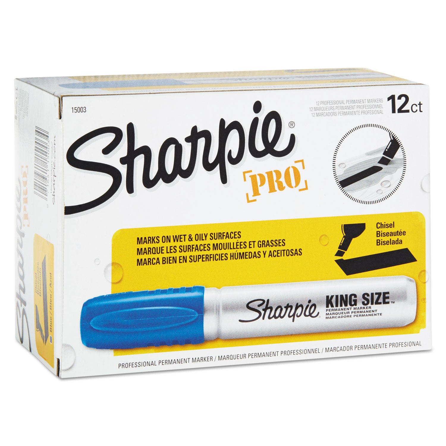 Sharpie King-Size Permanent Markers - Chisel Marker Point - Blue Ink - Silver Plastic Barrel - 1 Dozen