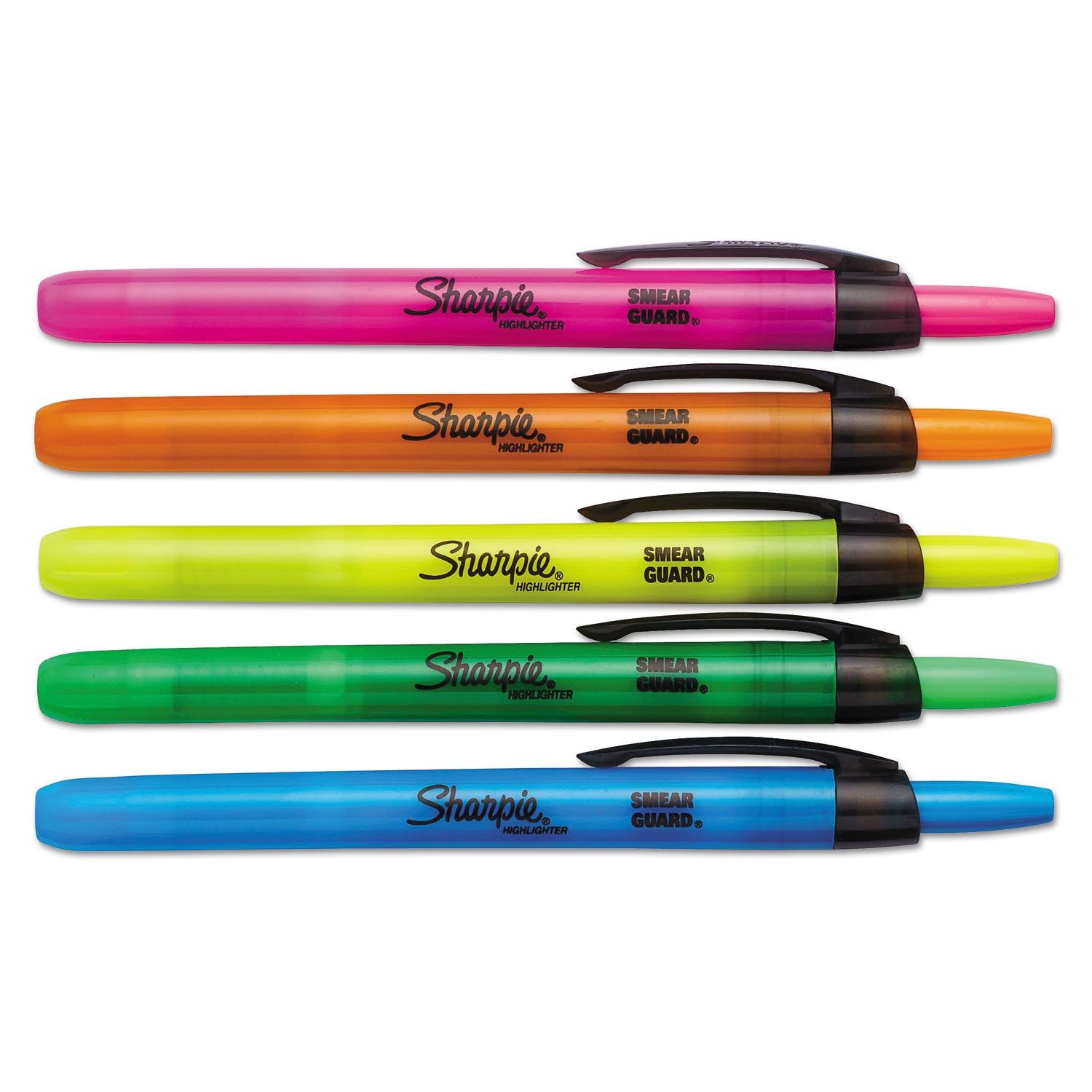 Sharpie Smear Guard Retractable Highlighters - Chisel Marker Point - Retractable - Assorted Ink - 5 / Pack