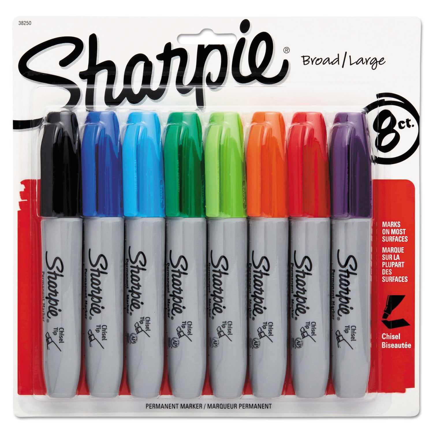 Sharpie Chisel Tip Permanent Markers - Thin Chisel, Thick Marker Point - Assorted Ink - Alcohol Based - 8 / Pack