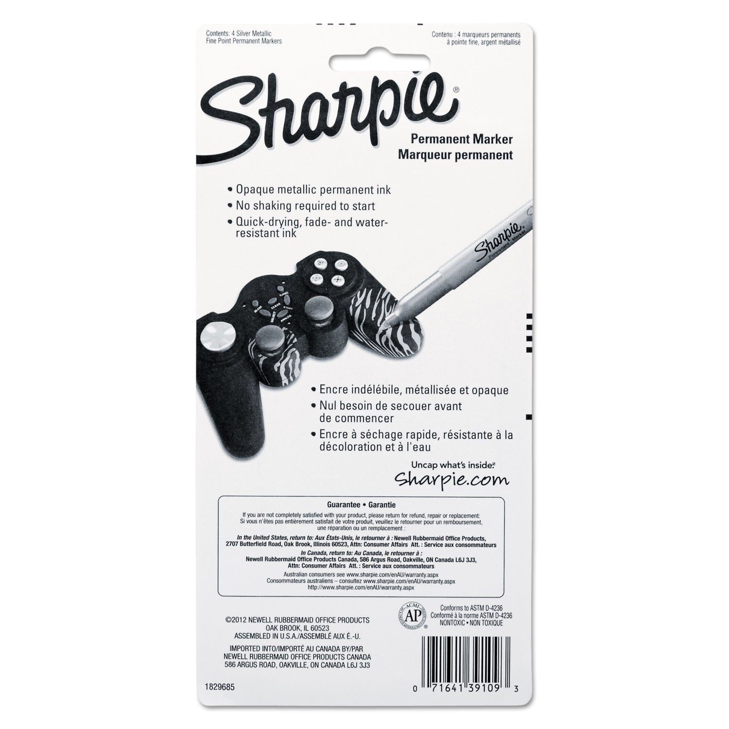 Sharpie Metallic Permanent Markers - 0.5 mm Fine Marker Point - Silver Ink - Silver Barrel - 4 / Pack