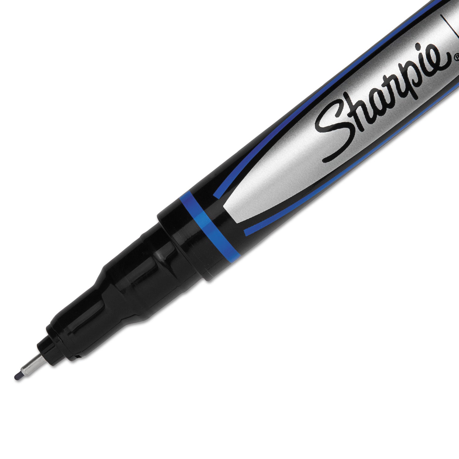 Sharpie Fine Point Pen - Fine Pen Point - Blue Ink - Silver Barrel - 1 Dozen