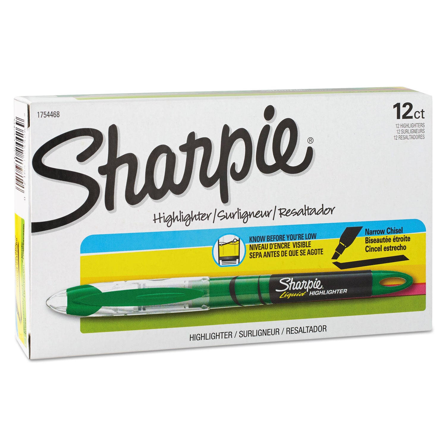 Sharpie Accent Highlighter - Liquid Pen - Micro Chisel Marker Point - Fluorescent Green Ink - Pigment-based - 1 Dozen