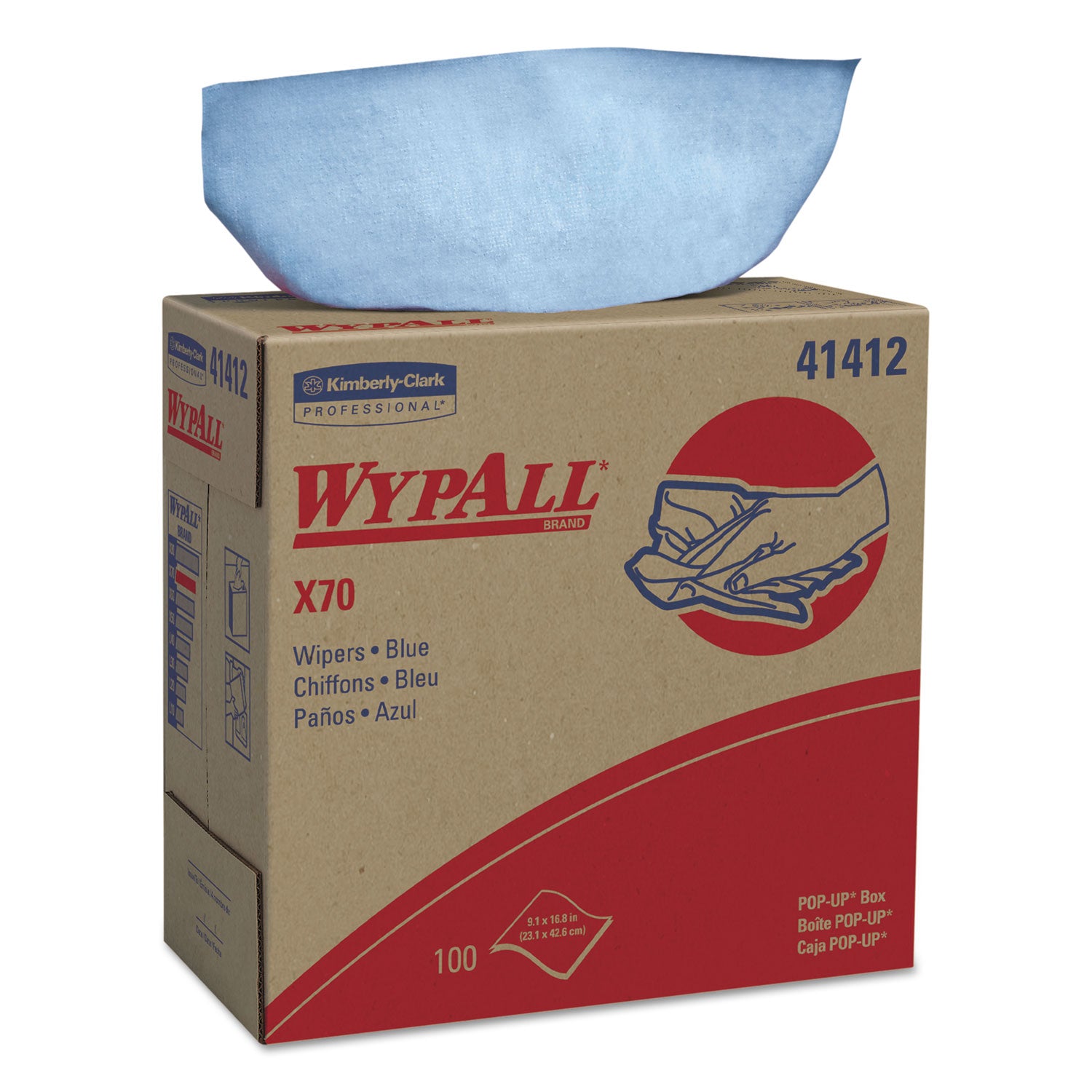 Wypall PowerClean X70 Medium Duty Cloths - Pop-Up Box - 16.80" Length x 9.10" Width - Recommended For: Oil Remover, Grime Remover - Durable, Absorbent, Reusable, Heavy Duty - Blue - 100/Box - 1 Carton