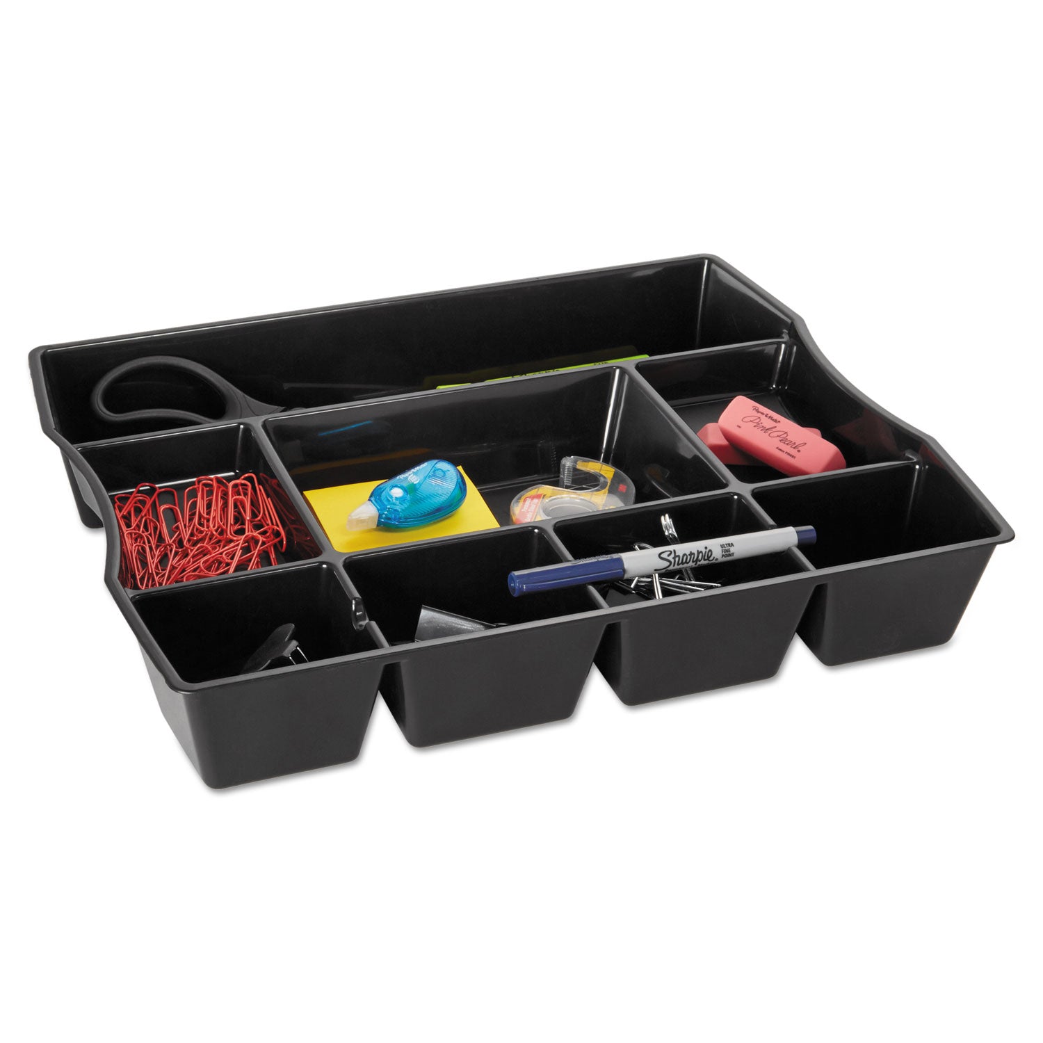 9 Compartment(s) - 2.50" Height x 11.87" Width x 14.87" Depth - Desktop - 70% Recycled - Black - Plastic - 1 Each
