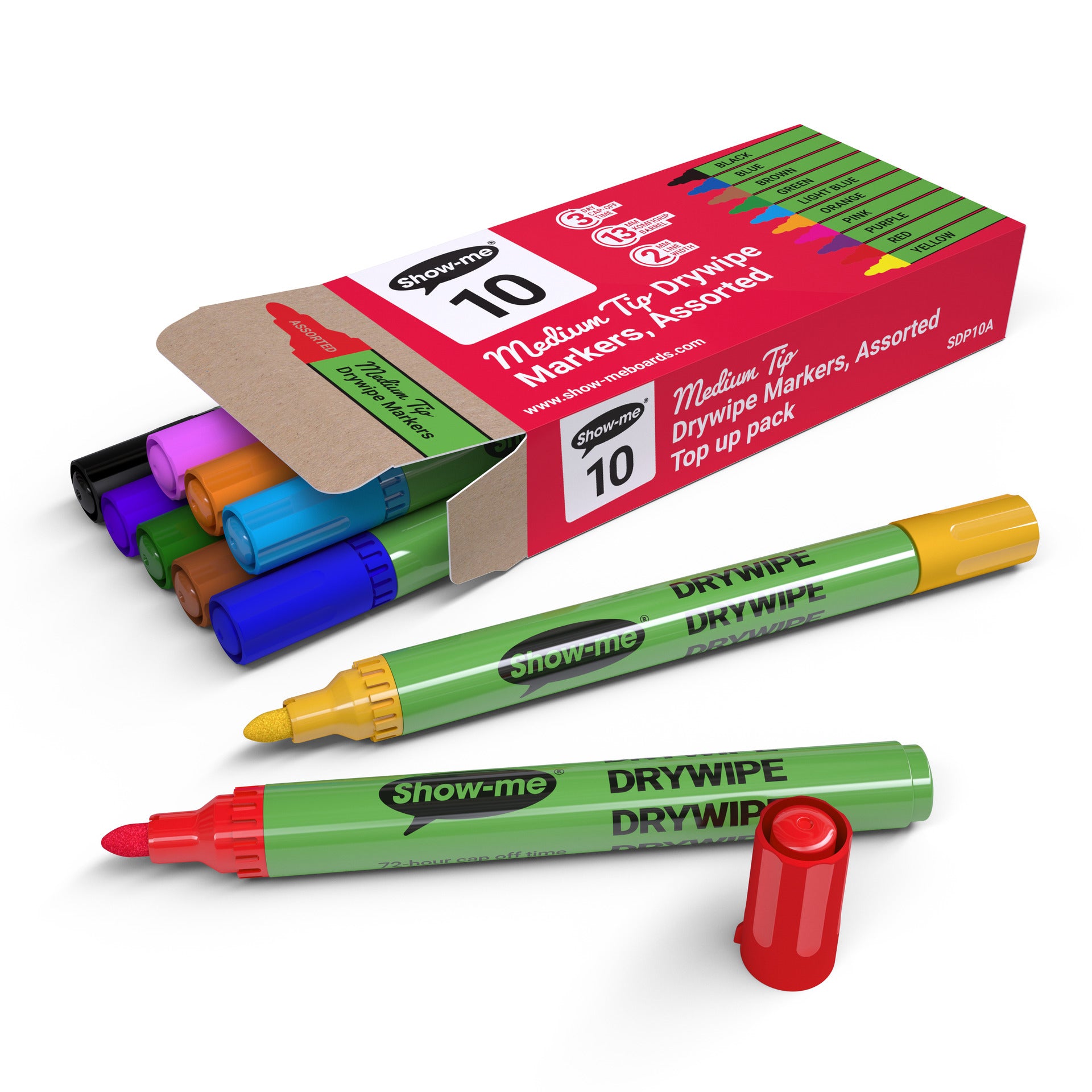 Medium Tip Dry Erase Markers, Assorted Colors, Box of 10
