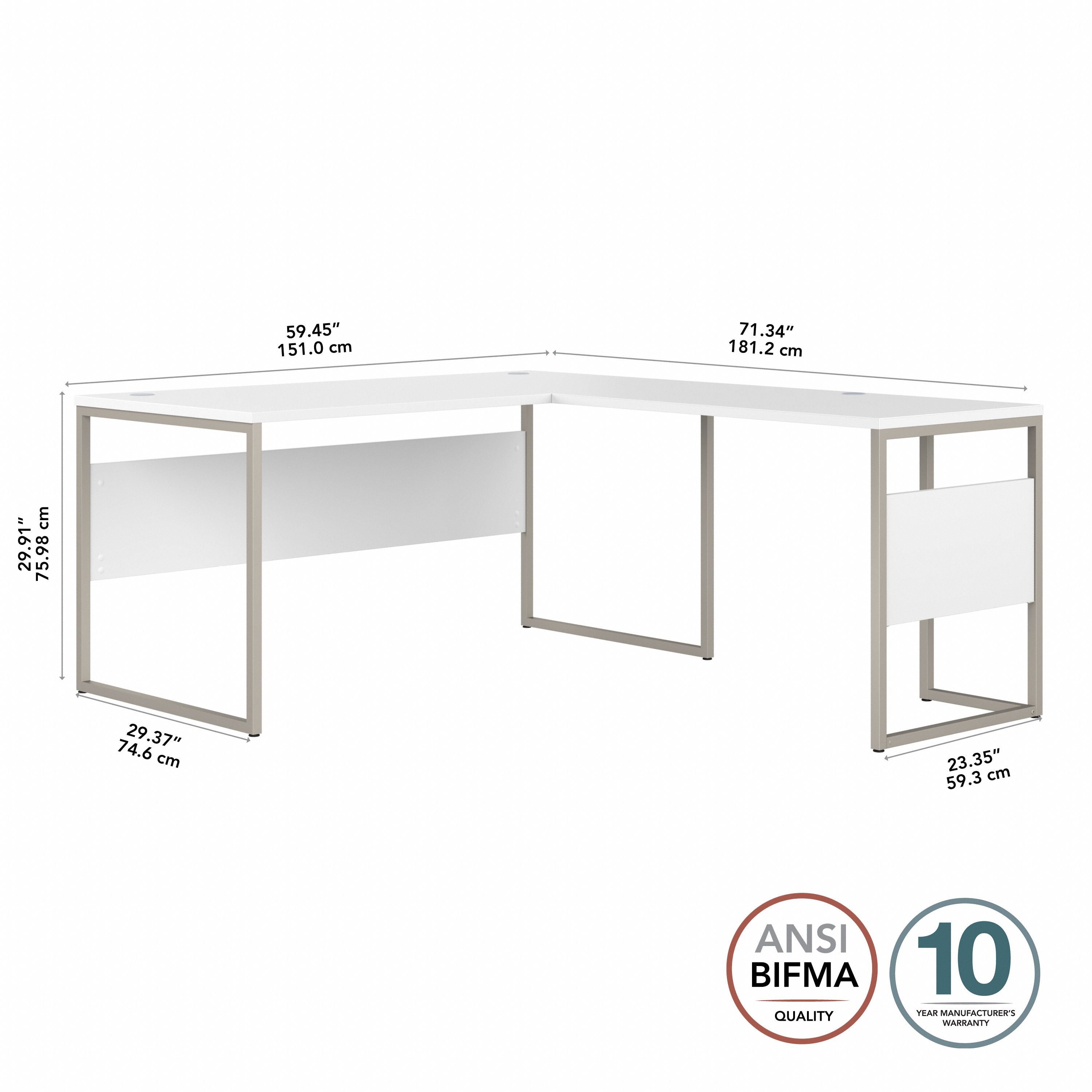 Bush Business Furniture Hybrid 60W x 30D L Shaped Table Desk with Metal Legs in White - 59.45" Width x 71.34" Depth x 29.91" Height