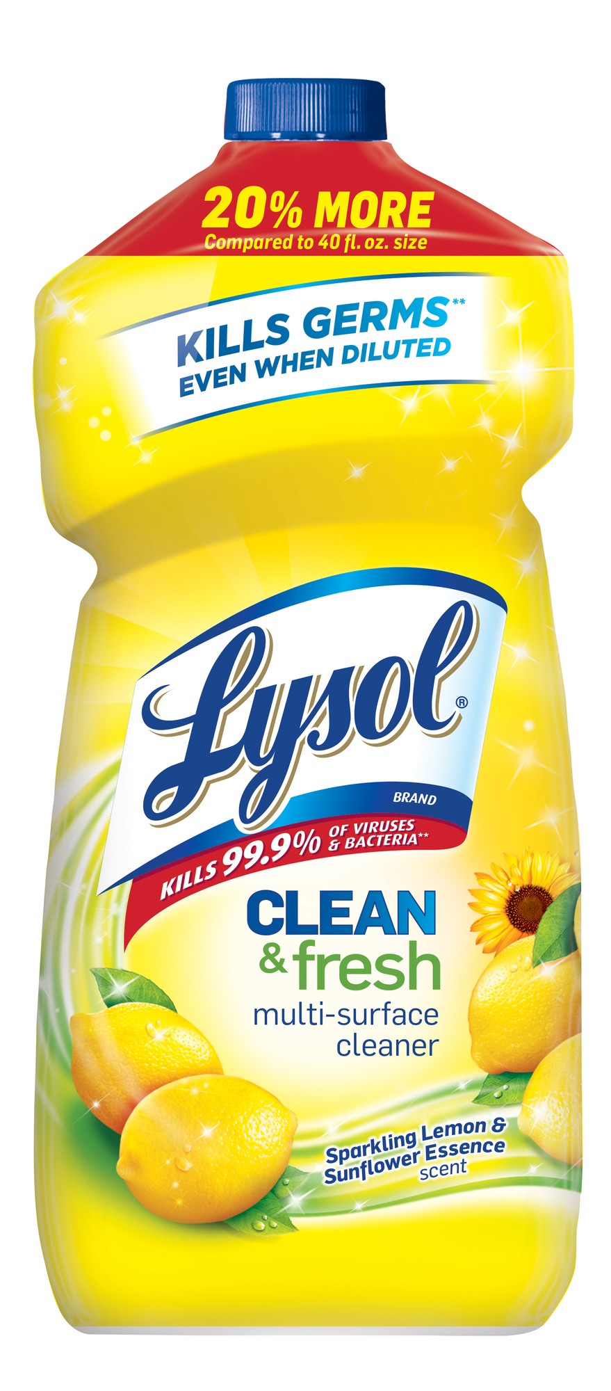 Lysol Multi-Surface Cleaner  Sanitizing and Disinfecting Pour  to Clean and Deodorize  Sparkling Lemon & Sunflower Essence  48oz