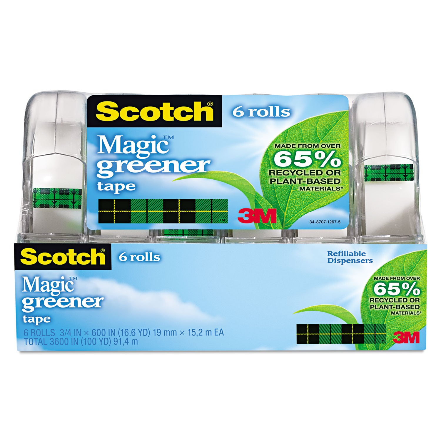 Scotch 3/4"W Magic Greener Tape - 16.67 yd Length x 0.75" Width - 1" Core - Matte - Clear - Dispenser Included - Handheld Dispenser - Split Resistant, Tear Resistant - For Packing - 1 Pack
