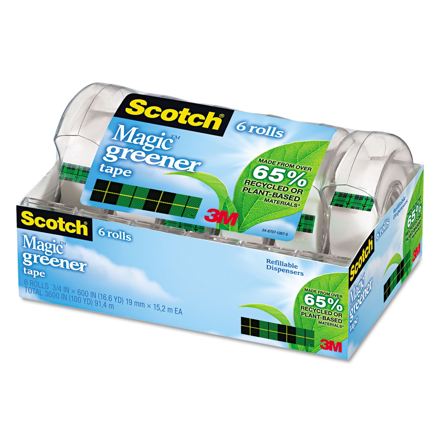 Scotch 3/4"W Magic Greener Tape - 16.67 yd Length x 0.75" Width - 1" Core - Matte - Clear - Dispenser Included - Handheld Dispenser - Split Resistant, Tear Resistant - For Packing - 1 Pack