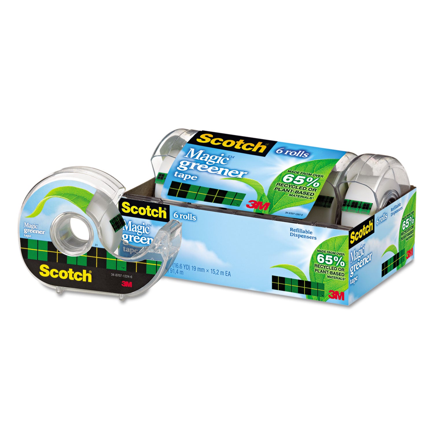 Scotch 3/4"W Magic Greener Tape - 16.67 yd Length x 0.75" Width - 1" Core - Matte - Clear - Dispenser Included - Handheld Dispenser - Split Resistant, Tear Resistant - For Packing - 1 Pack