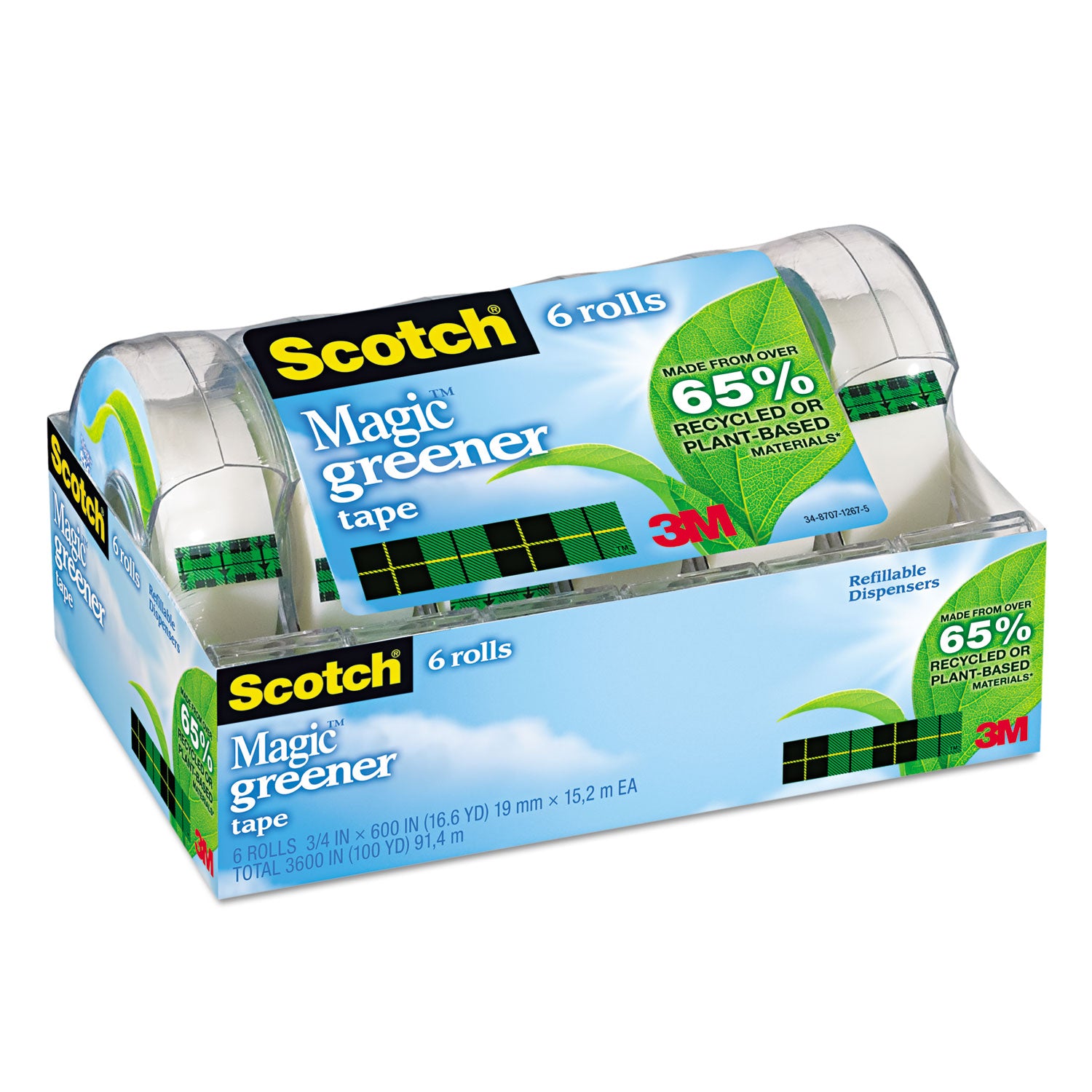 Scotch 3/4"W Magic Greener Tape - 16.67 yd Length x 0.75" Width - 1" Core - Matte - Clear - Dispenser Included - Handheld Dispenser - Split Resistant, Tear Resistant - For Packing - 1 Pack