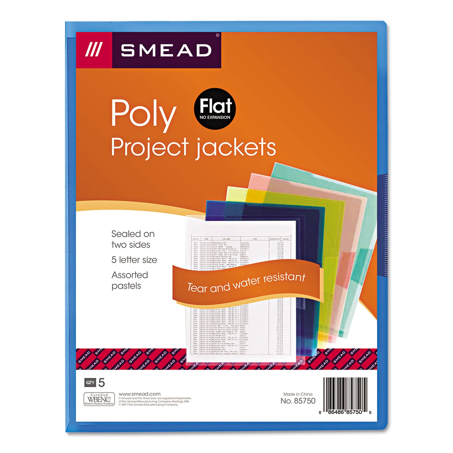 Smead Letter File Jacket - 8 1/2" x 11" - Polypropylene - Blue, Clear, Green, Red, Yellow - 5 / Pack
