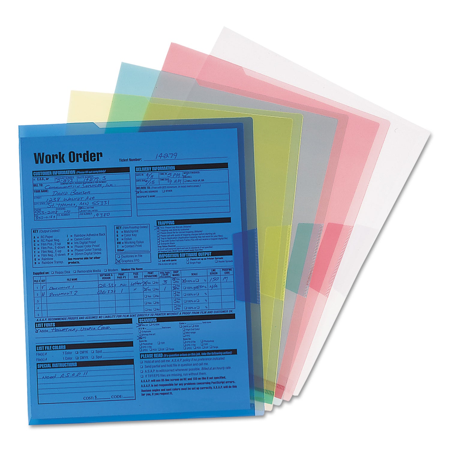 Smead Letter File Jacket - 8 1/2" x 11" - Polypropylene - Blue, Clear, Green, Red, Yellow - 5 / Pack