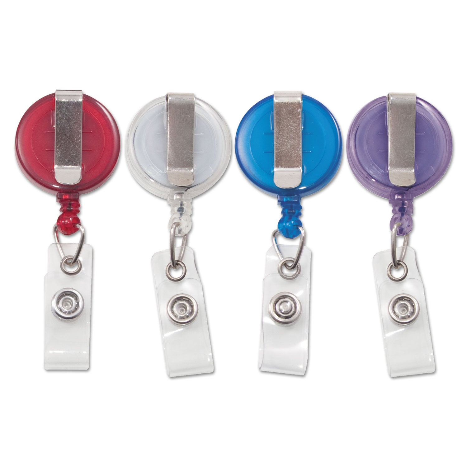 Retractable ID Card Reels with Badge Straps, Assorted, Pack of 4