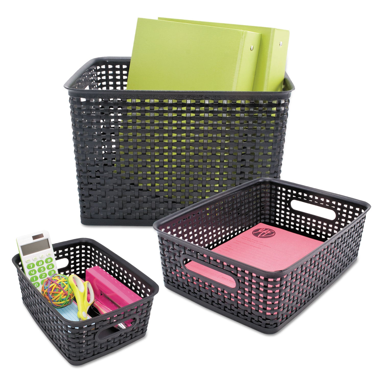 Black Plastic Weave Bins, Medium, Pack of 2