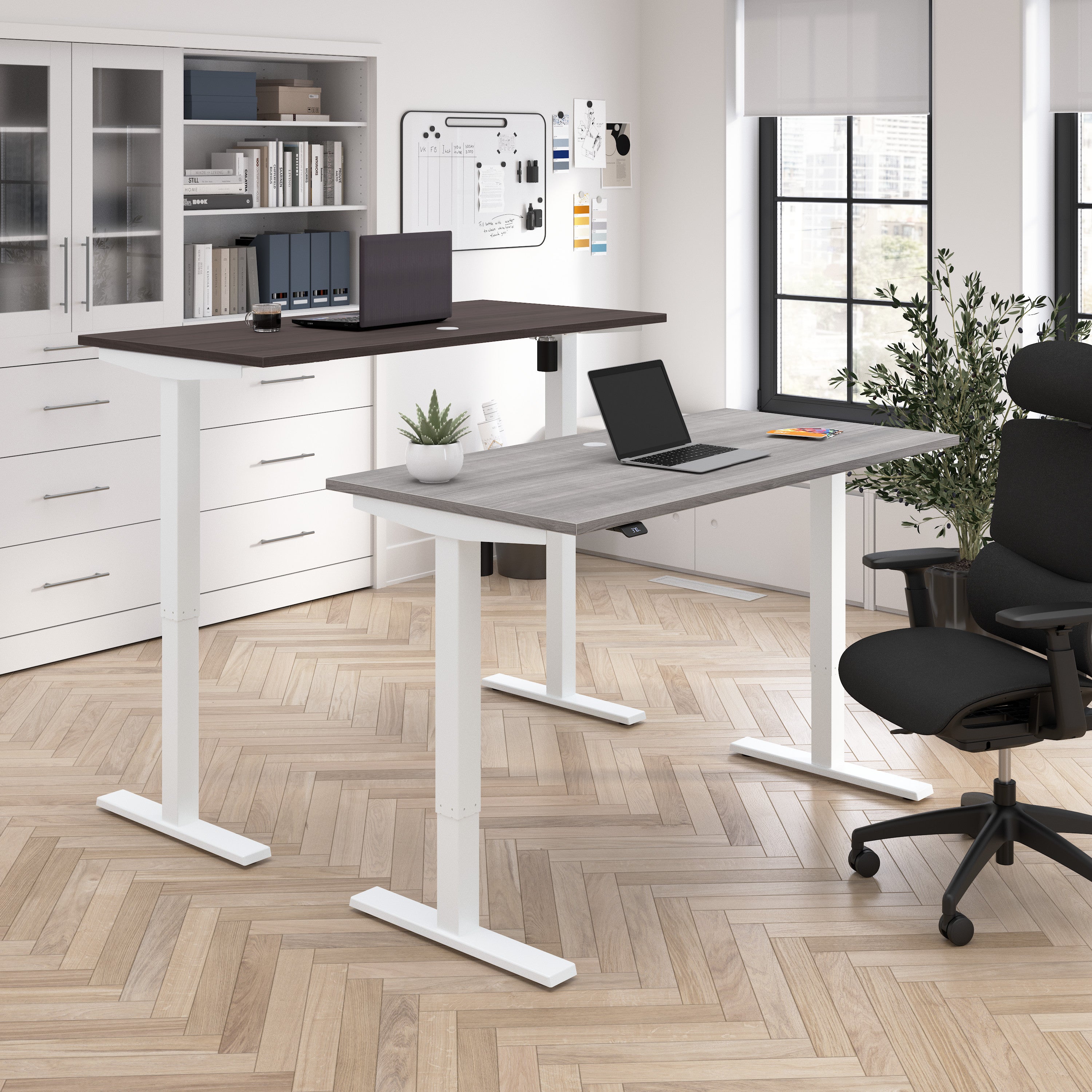 Bush Business Furniture Move 40 Series 72W x 30D Electric Height Adjustable Standing Desk in Storm Gray with White Base - 71.02" Width x 29.37" Depth x 28.17" Height