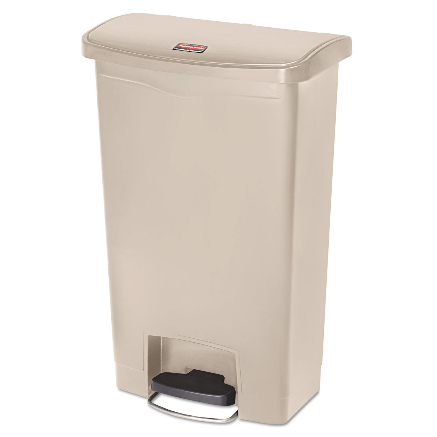 Rubbermaid Commercial Slim Jim 13 Gallon Front Step Container, Beige, Resin/Plastic/Poly, 28.3" H x 11.5" W x 18" L, 1 Each