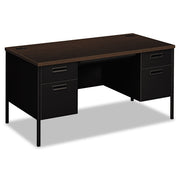 HON Metro Classic HP3262 Pedestal Desk, Double Pedestal, 4 Drawers, Square Edge, Mocha/Black Finish, 29.5"H x 60"W x 30"D, 1 Each