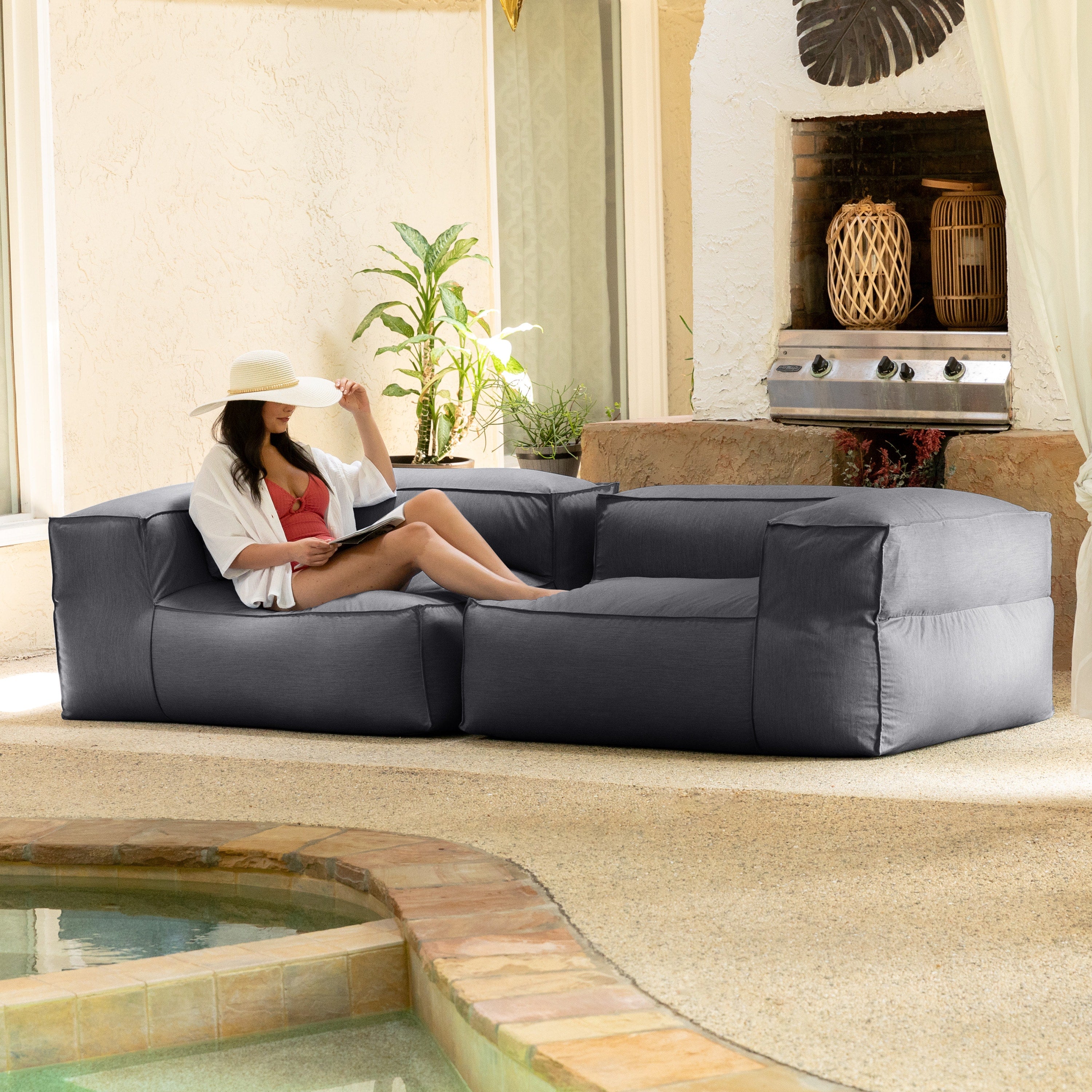 Baya Outdoor Modular Loveseat - Luxurious Soft Seating for Poolside or Hospitality, Charcoal