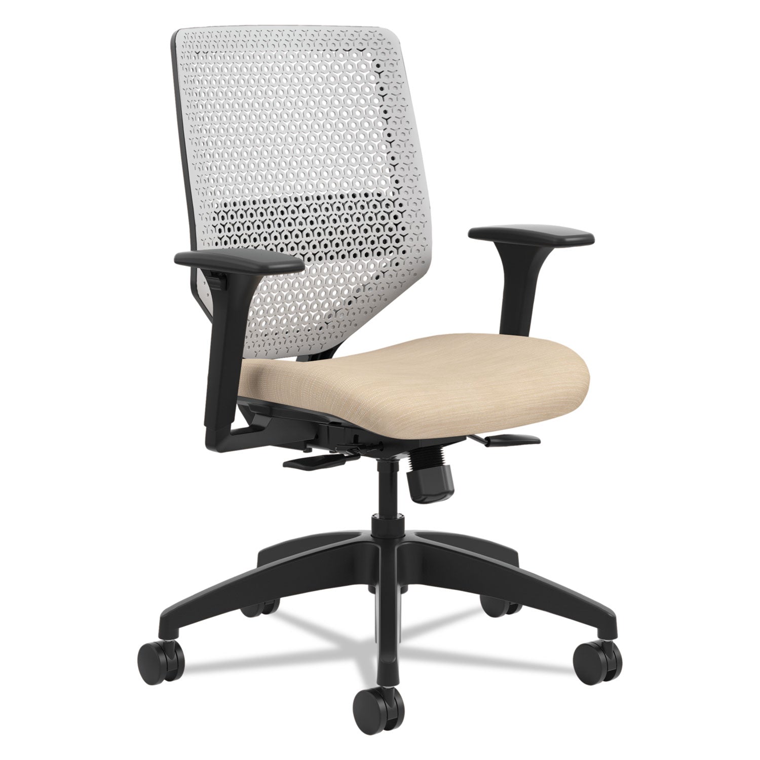HON Solve Chair - Fabric Seat Material - Titanium Back Color - Black Frame Color - Mid Back - Putty - 1 Each