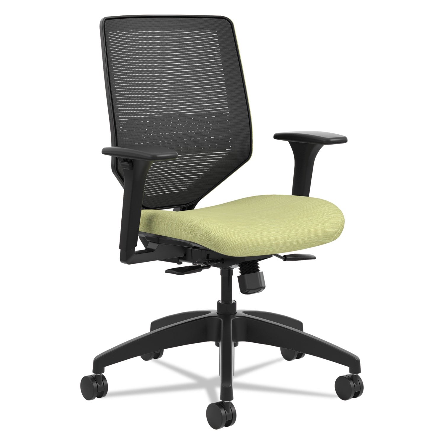 HON Solve Chair, Mid Back, Mesh Back, Fabric Seat, Black Frame, Meadow, 1 Each
