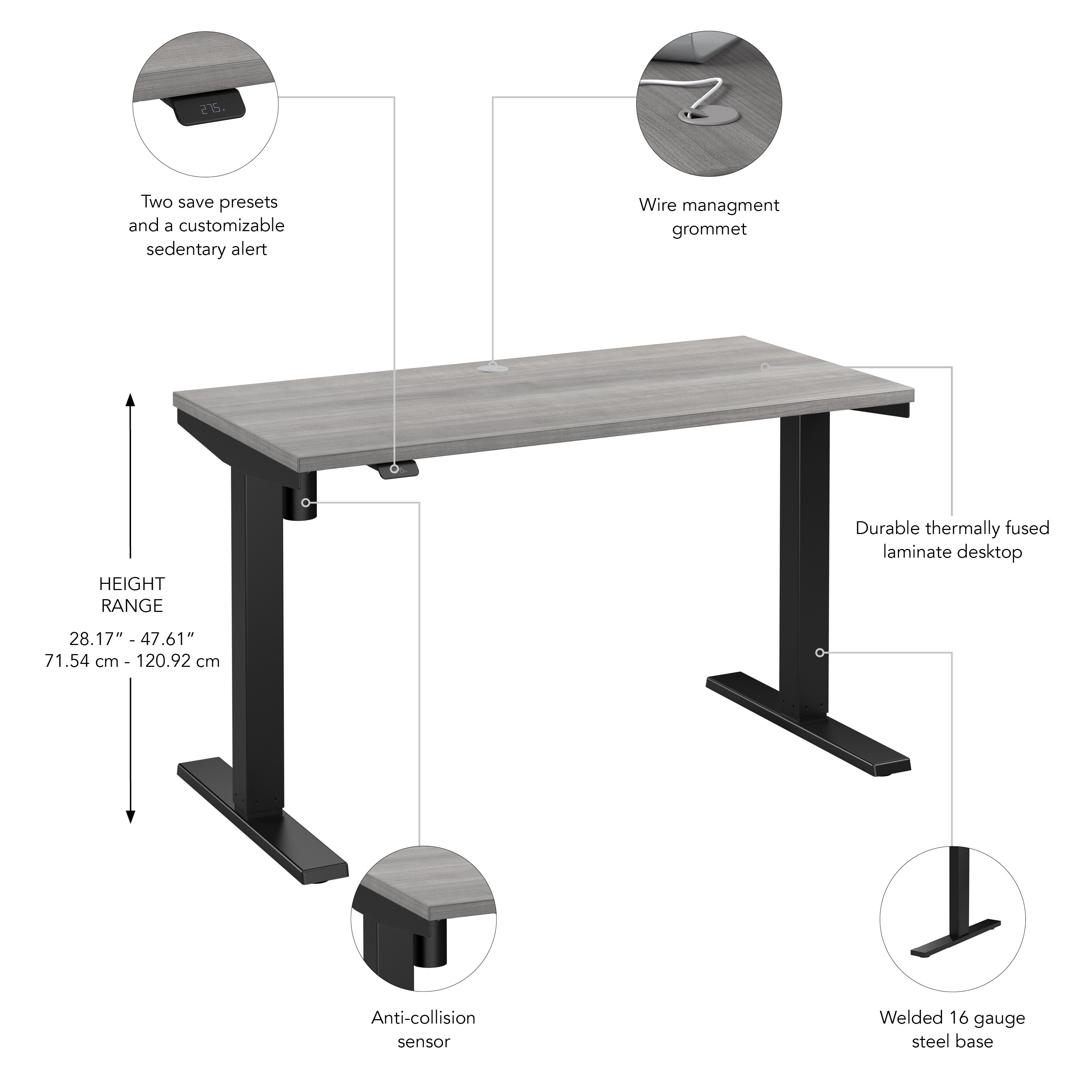 Bush Business Furniture Move 40 Series 48W x 24D Electric Height Adjustable Standing Desk in Platinum Gray with Black Base - 47.6" Width x 23.35" Depth x 28.17" Height