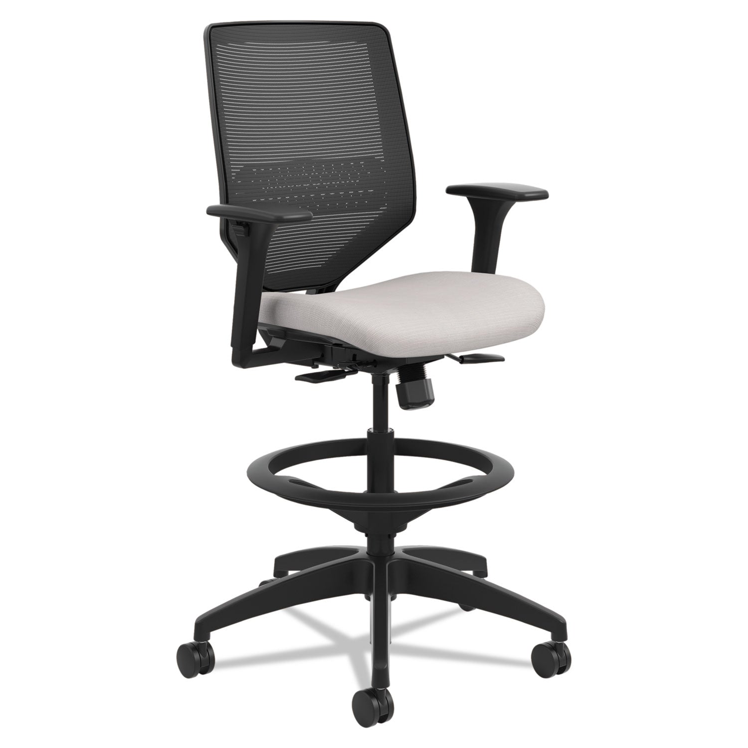 HON Solve Sitting Stool - Fabric Seat Material - Black Back Color - Mesh Back Material - Black Frame Color - Mid Back - 5-star Base - Sterling - 1 Each