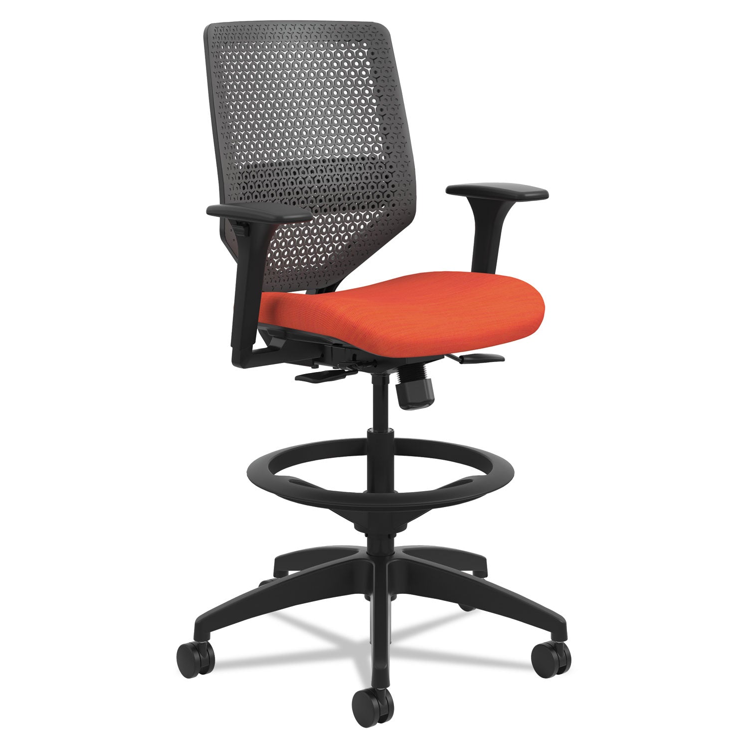 HON Solve Sitting Stool - Fabric Seat Material - Charcoal Back Color - Mesh Back Material - Black Frame Color - Mid Back - 5-star Base - Bittersweet - 1 Each