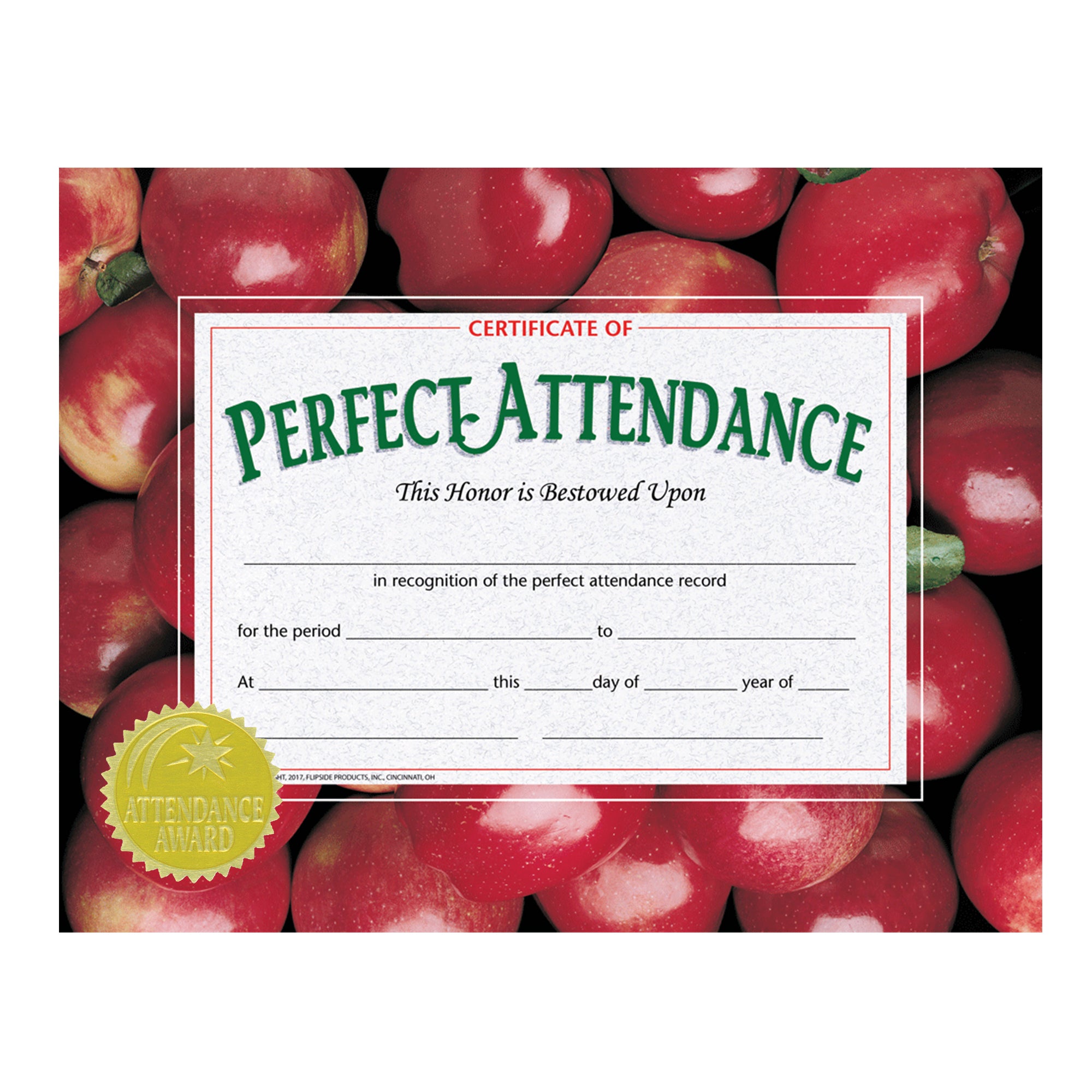 Gold Foil Embossed Seals, Attendance Award, 54 Per Pack