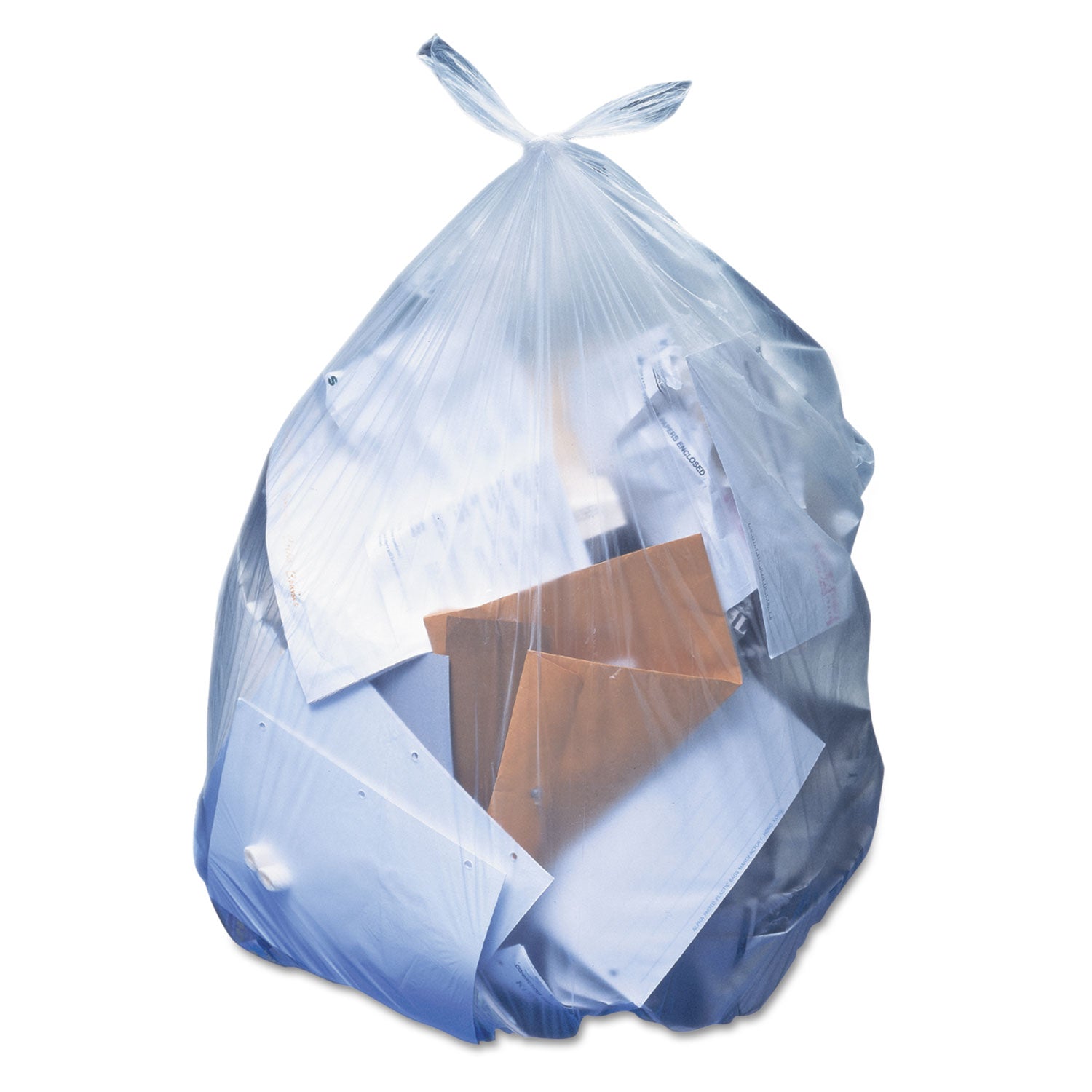 Linear Low-Density Can Liners, 60 Gal, 1.1 Mil, 38" X 58", Clear, 100/carton