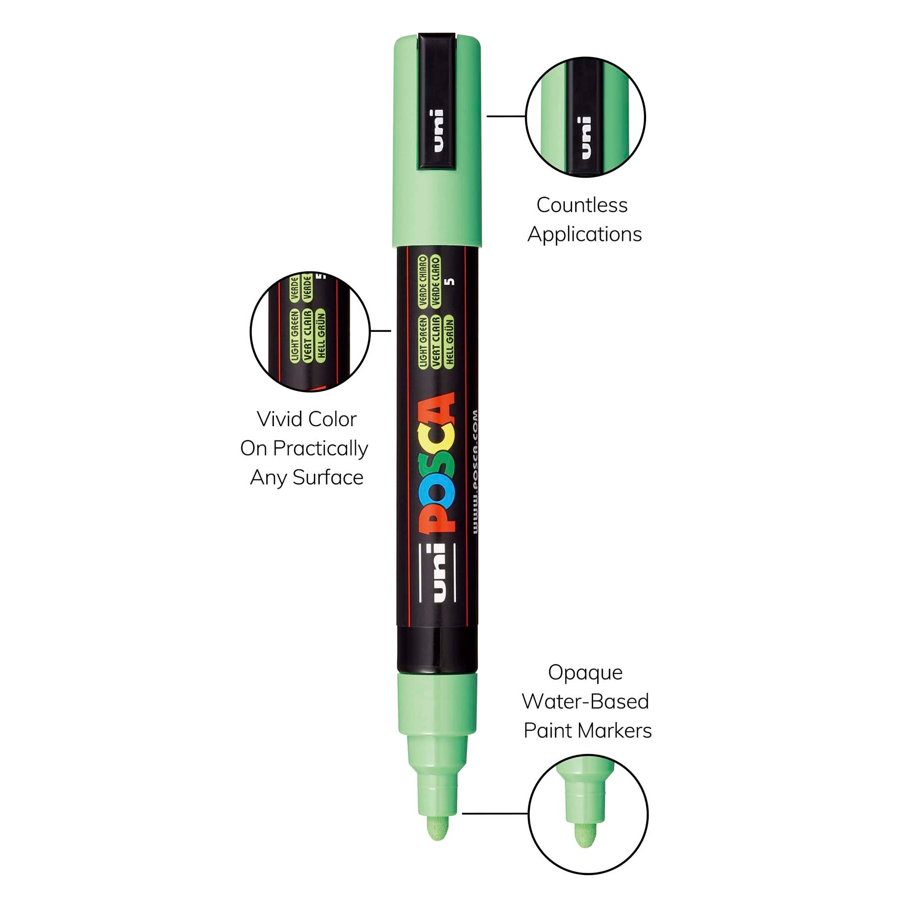 uni® POSCA PC-5M Water-Based Paint Markers, Reversible Medium Tip (1.8-2.5mm), Light Green