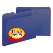 Smead Colored 1/3 Tab Cut Letter Recycled Top Tab File Folder - 8 1/2" x 11" - 1" Expansion - Top Tab Location - Assorted Tab Position - 25 pt. - Pressboard - Dark Blue - Rounded Corner, Tear Resistant, Wear Resistant - 100% Recycled - 25 / Box
