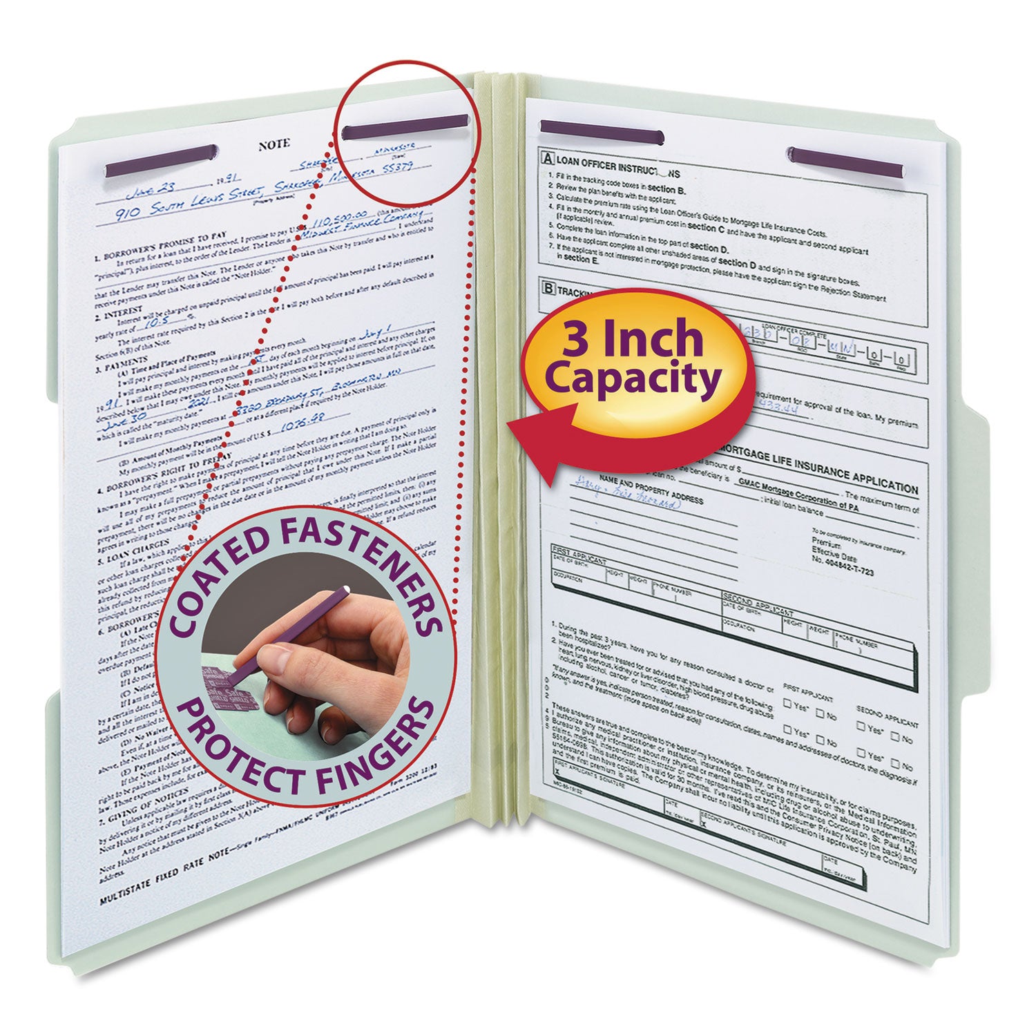 Smead 1/3 Tab Cut Legal Recycled Fastener Folder - 8 1/2" x 14" - 3" Expansion - 2 x 2S Fastener(s) - 2" for Folder - Top Tab Location - Assorted Tab Position - 25 pt. - Pressboard - Gray, Green - 100% Recycled - 25 / Box